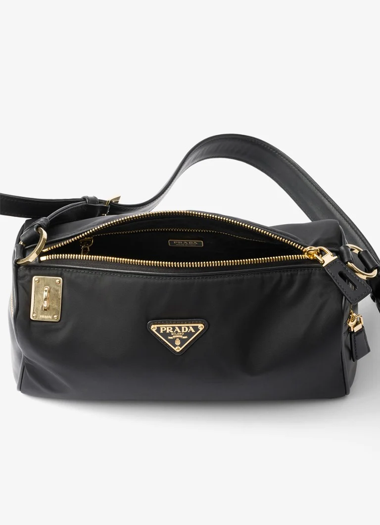 Borsa a tracolla media Prada Re-Nylon con dettagli in pelle