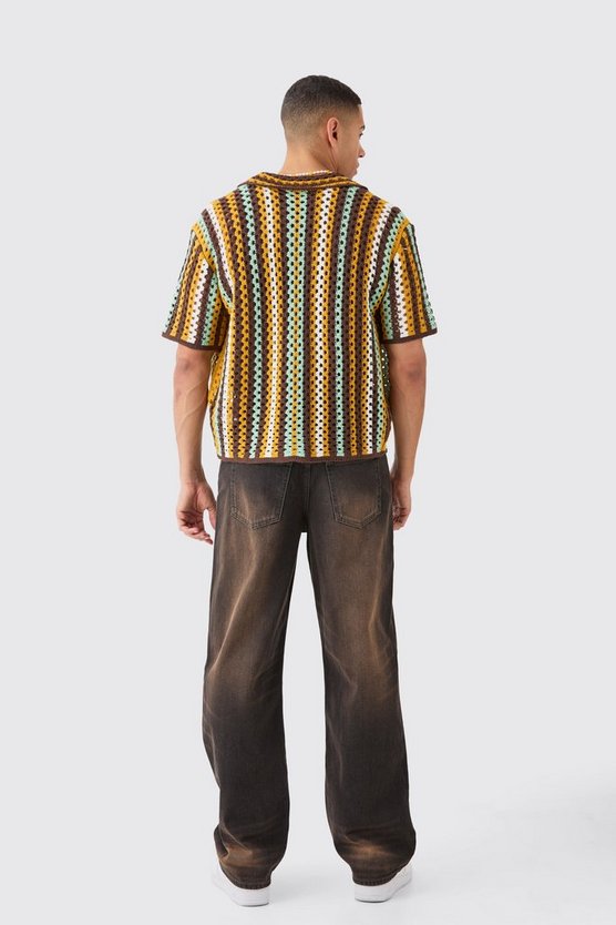Kastiges gestreiftes Oversize Strick-Hemd
