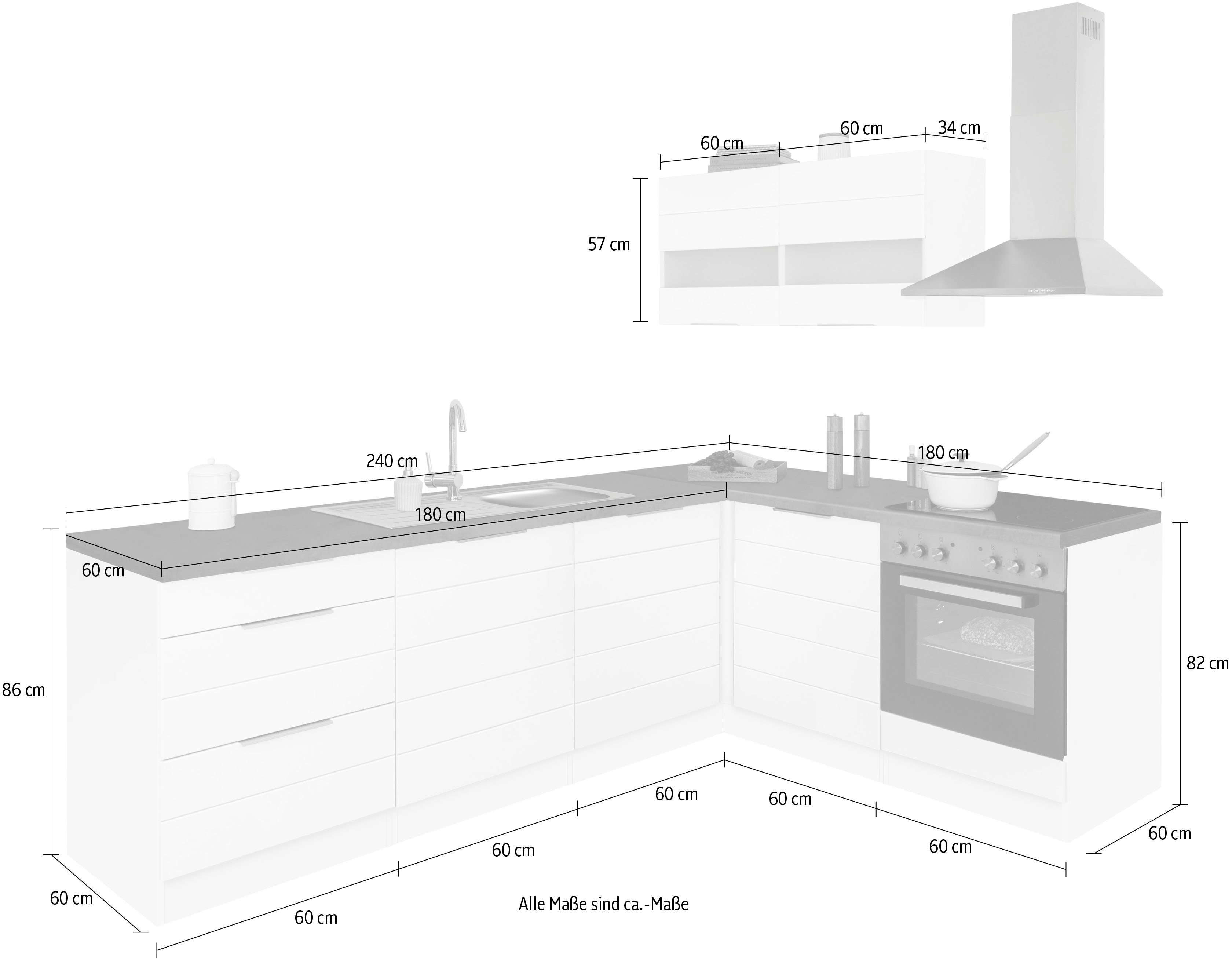 HELD MÖBEL Küche Luhe, Stellbreite 240x180 cm, wahlweise mit oder ohne E-Geräten, MDF-Fronten