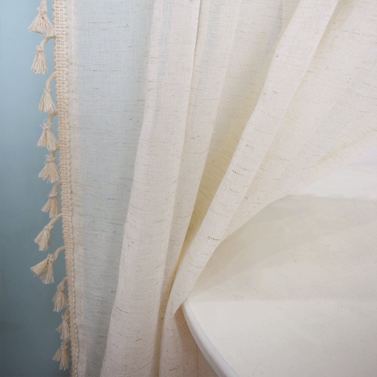 Schiebegardine Retro Vorhänge mit Quasten,Voile Gardinen Boho Vorhänge, BTTO, (1 St), transparent, mit Stangedurchzug, Bistrogardine, für Wohnzimmer Schlafzimmer