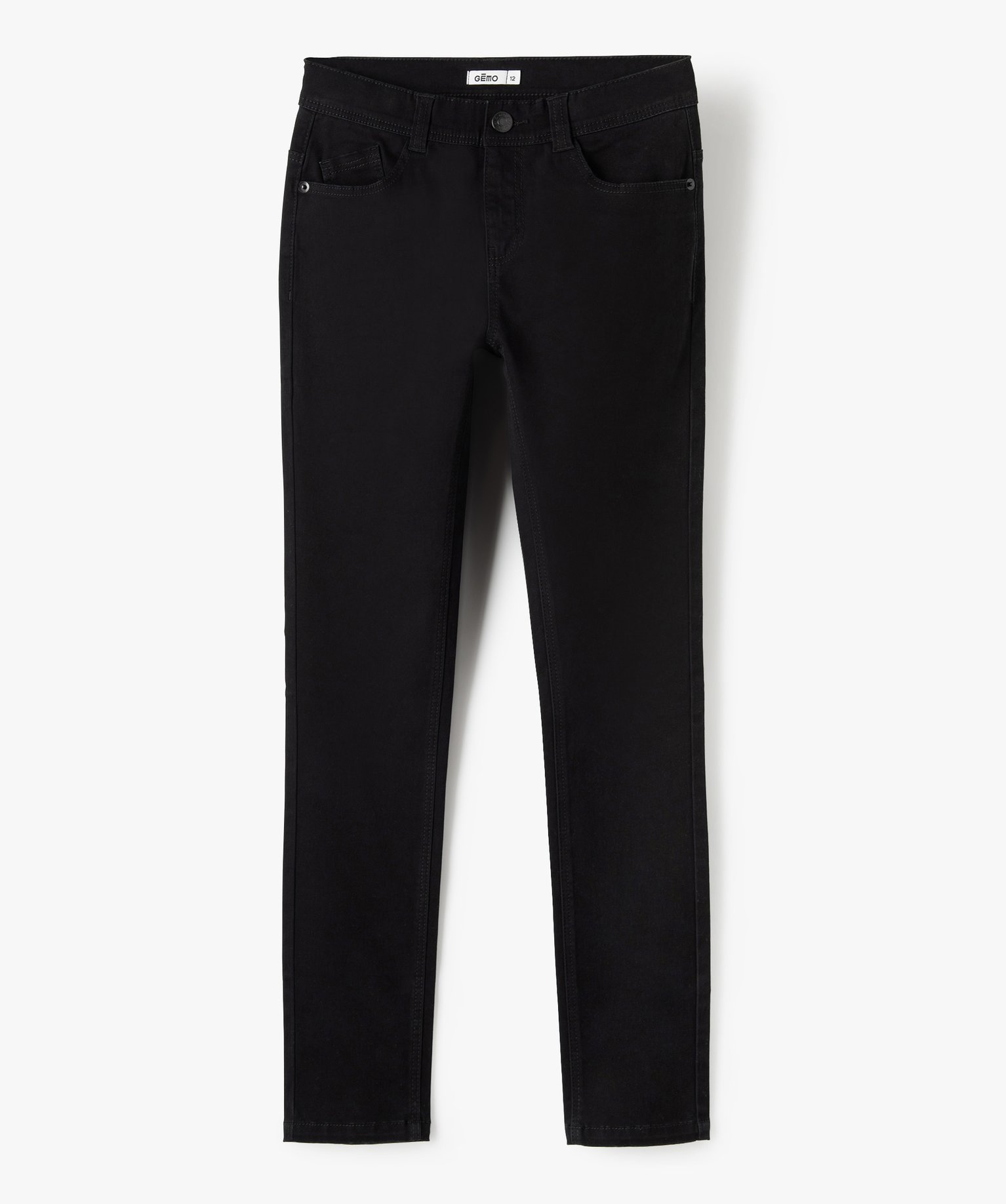 Pantalon Garçon coupe skinny en toile extensible noir | GEMO