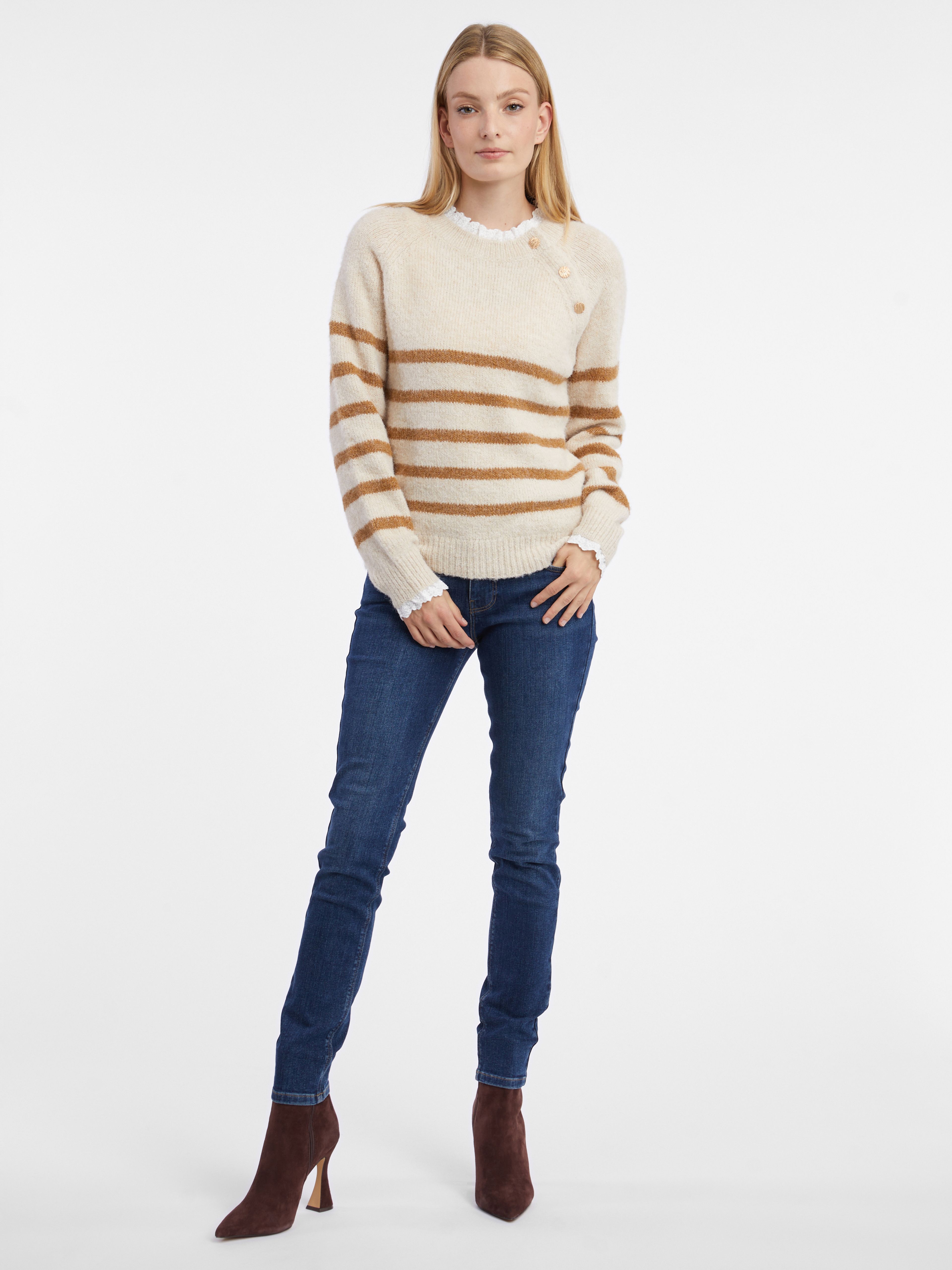 Beige gestreifter Damenpullover ORSAY