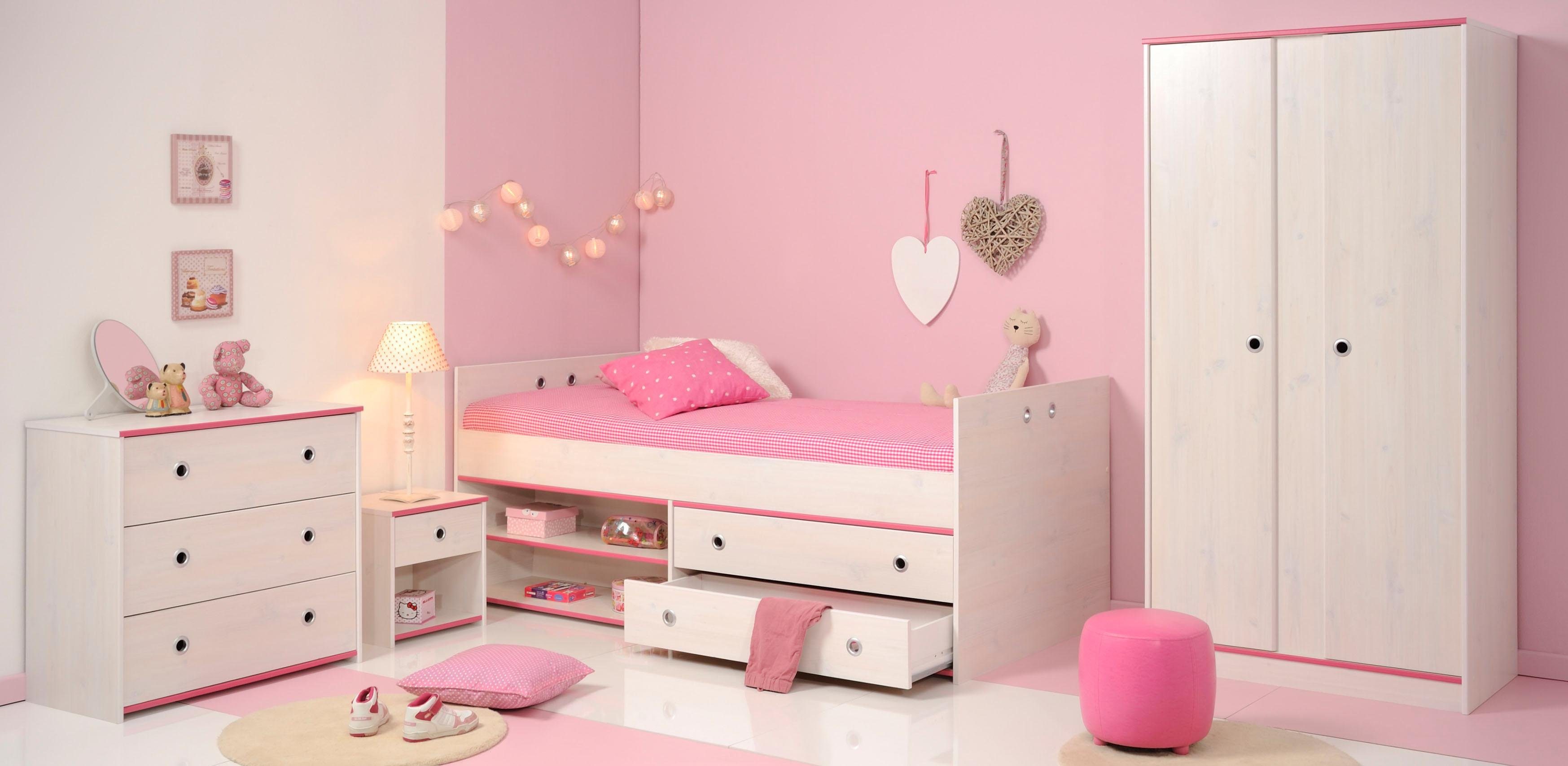 Parisot Jugendzimmer-Set Smoozy, (Set, 4-St., Stauraumbett, Nachttisch, Kleiderschrank und Schubkastenkommode)