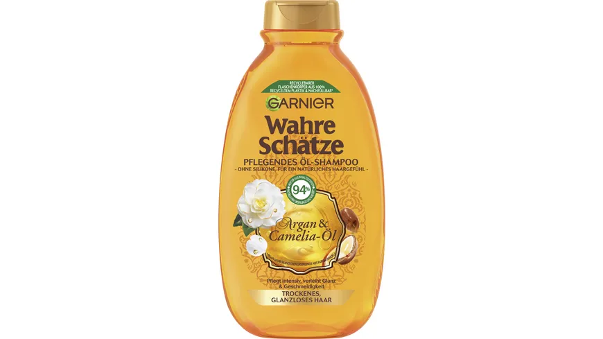 Garnier Wahre Schätze Pflegendes Öl-Shampoo Argan- & Camelia-Öl - Intensive Pflege für trockenes und glanzloses Haar 300 ml