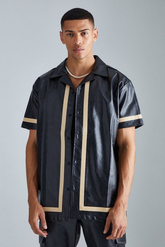 Kurzärmliges Oversize Hemd mit PU-Detail