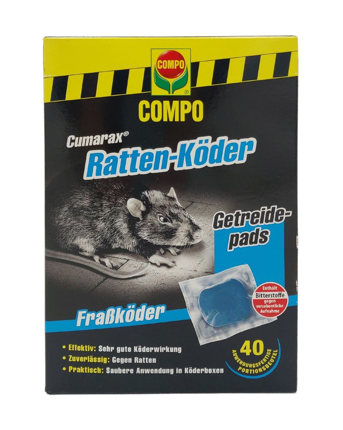 Compo Gift-Rattenköder COMPO Ratten-Köder Portionsköder 40x10g Rattengift Getreidepads 400g