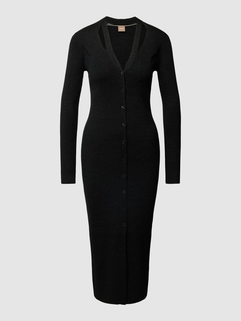 Strickkleid mit V-Ausschnitt Modell 'Facene' in schwarz