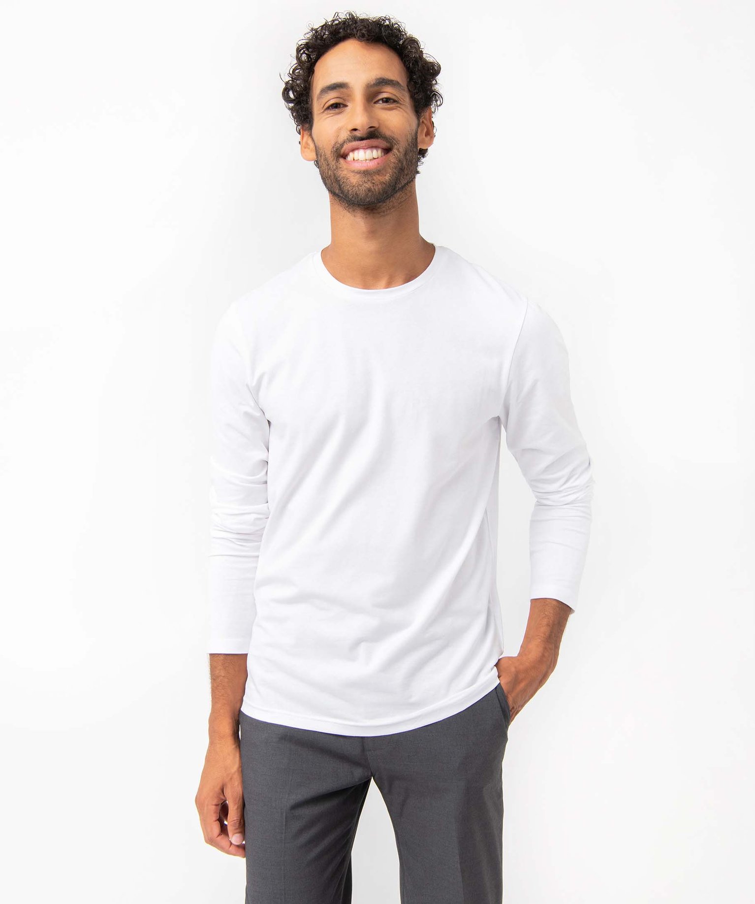 Tee-shirt homme à manches longues et col rond coupe slim blanc | GEMO