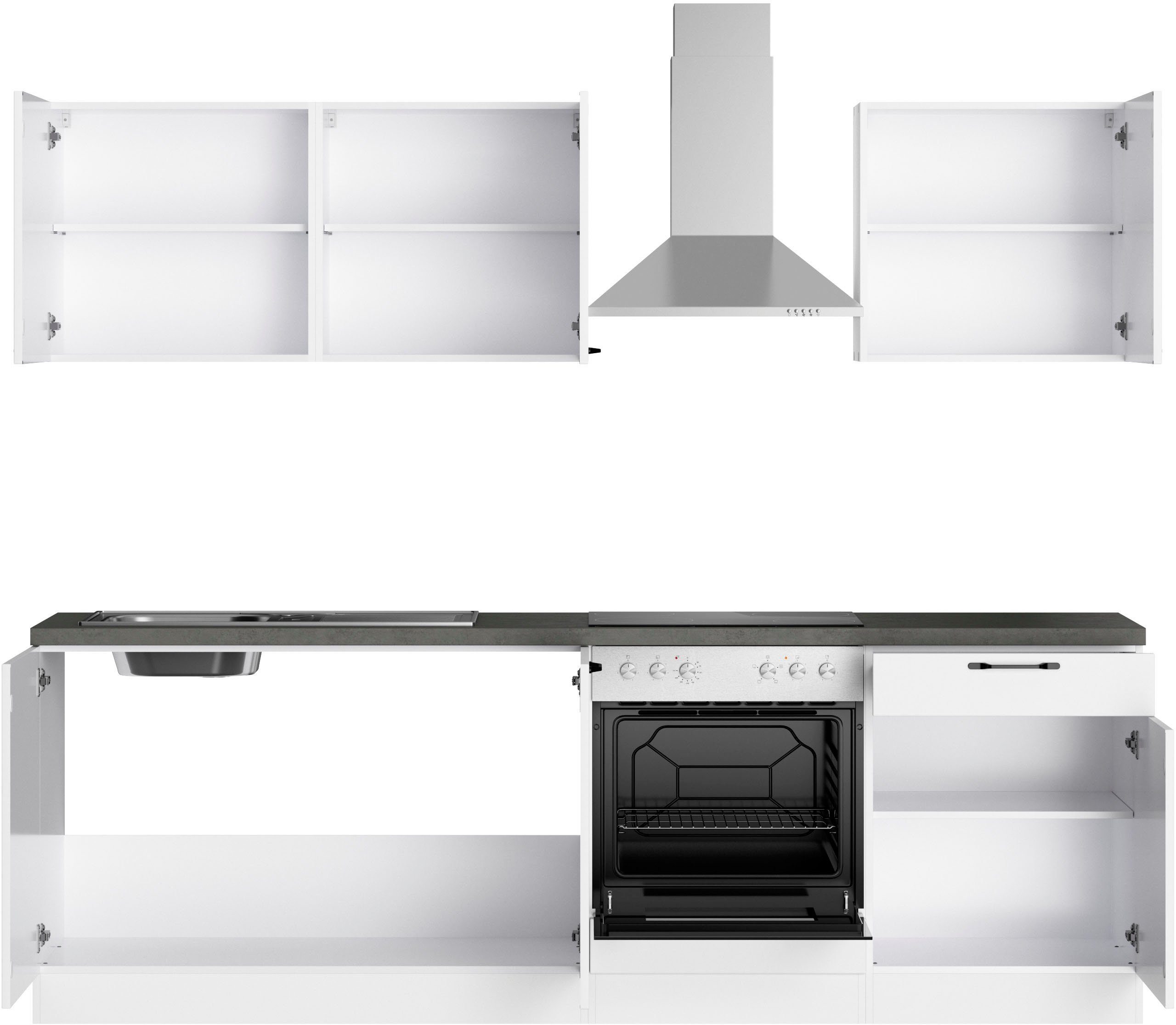 HELD MÖBEL Küchenzeile Lani, mit MDF-Fronten, Breite 240 cm, wahlweise mit E-Geräten, Höhen-Ausgleichsfüße 0-4 cm