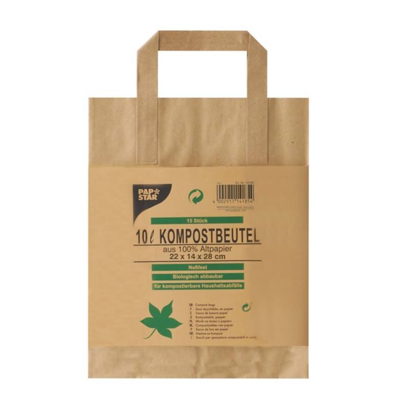 PAPSTAR Müllsäcke 10 L Braun Papier Tragegriff 15 Stück