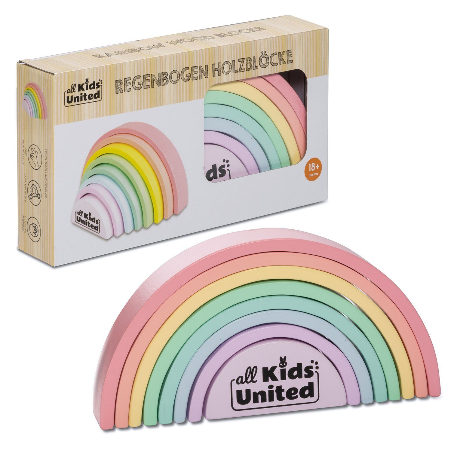all Kids United Lernspielzeug Bunter Holz-Regenbogen (Steck-Spielzeug), Bogenbrücke aus Bausteinen