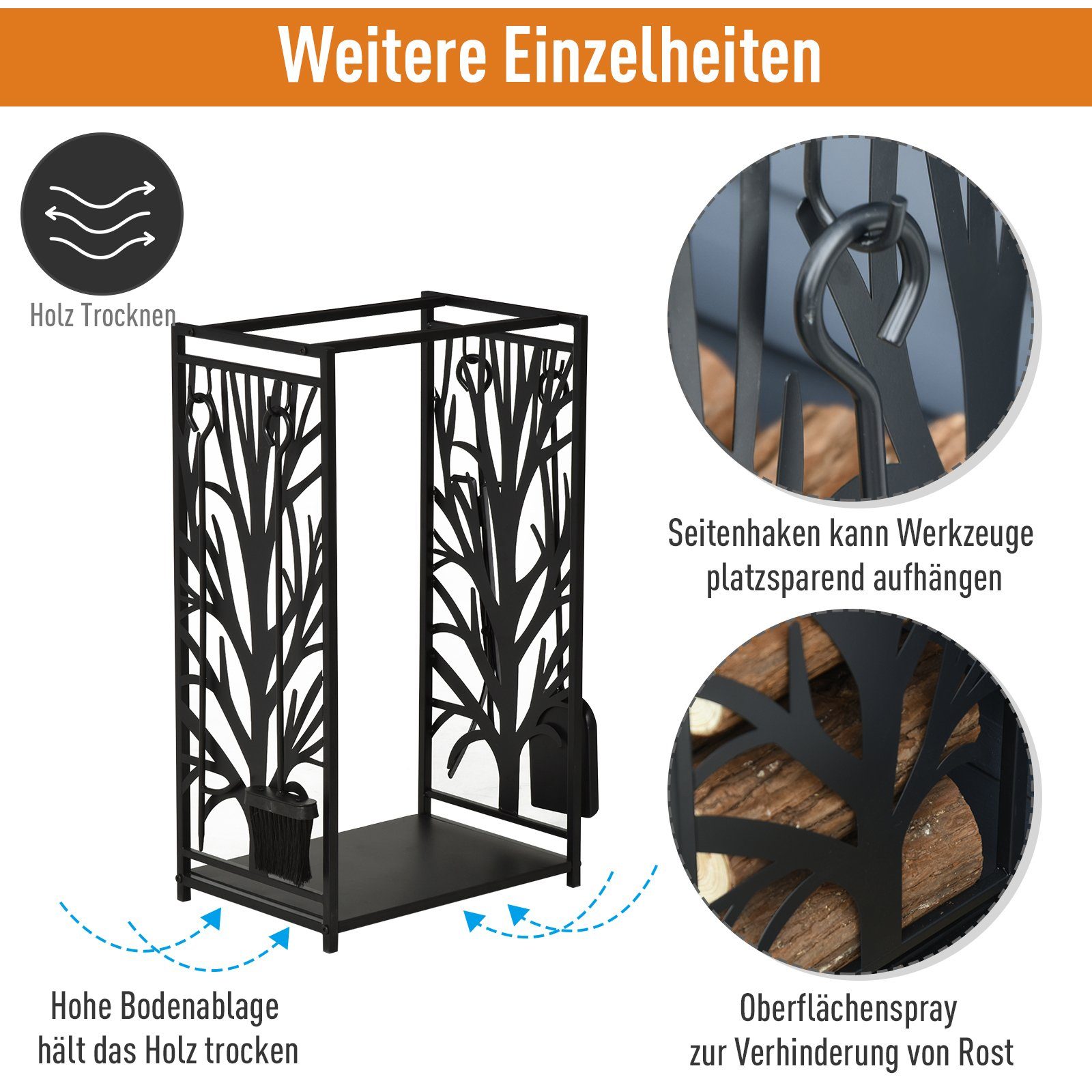 HOMCOM Kaminholzregal Kaminholzständer mit Kaminbesteck