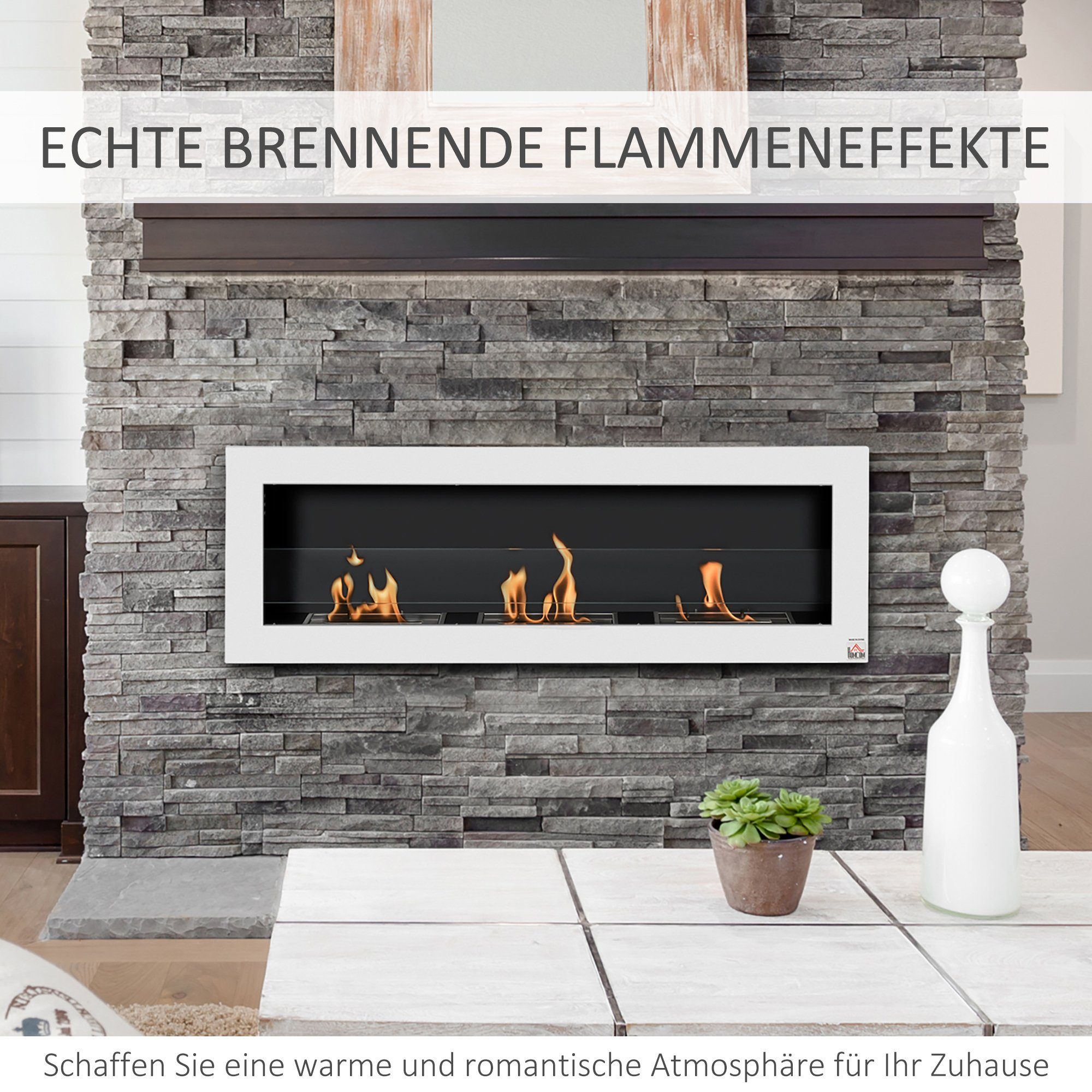 HOMCOM Echtfeuer-Dekokamin Alkohol-Kamin, Ethanol-Kamin Bio-Ethanol-Brenner 3 Brennboxen 3 Std. Brenndauer Weiß