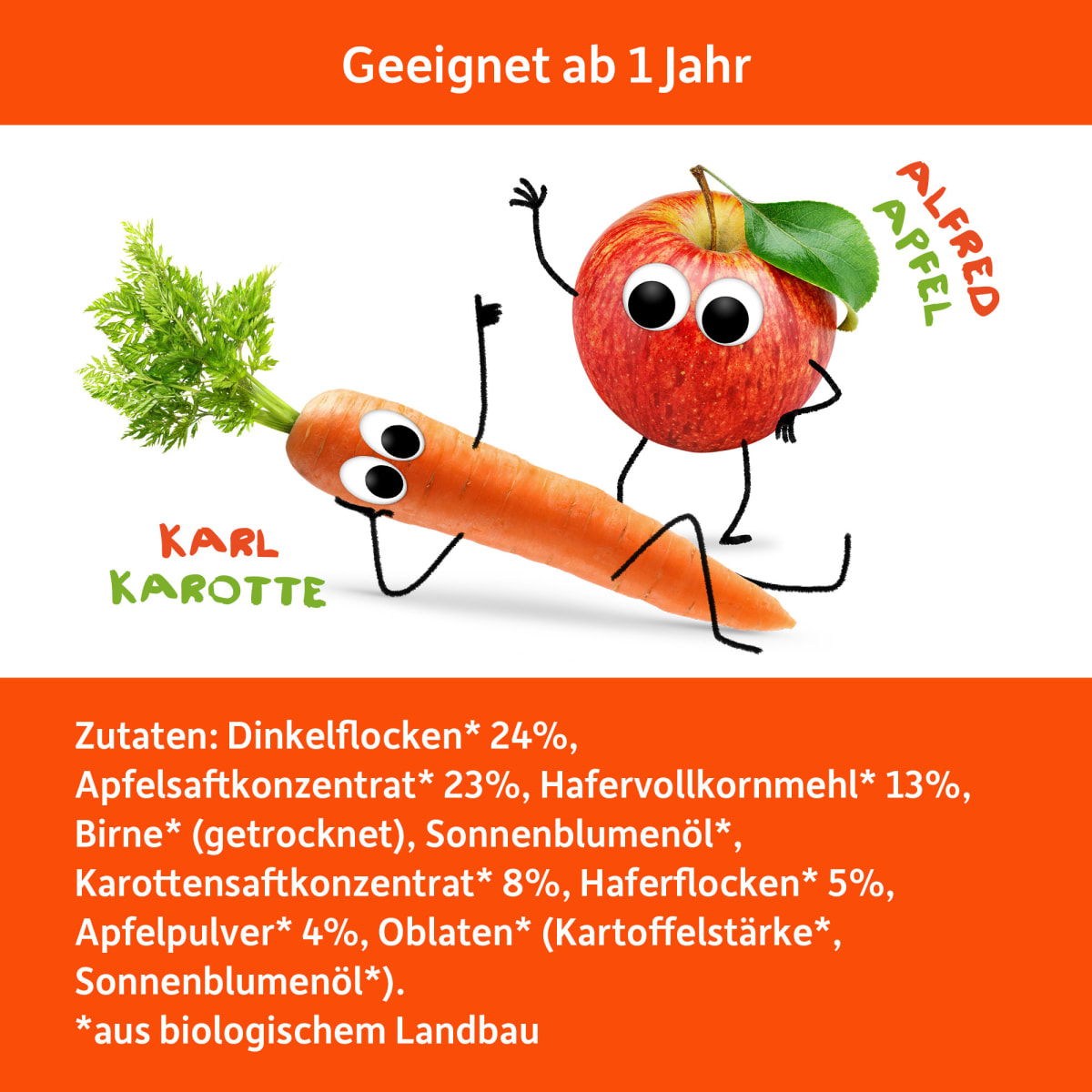 Fruchtriegel mit Getreide Apfel Karotte ab 1 Jahr, (4x23 g), 92 g