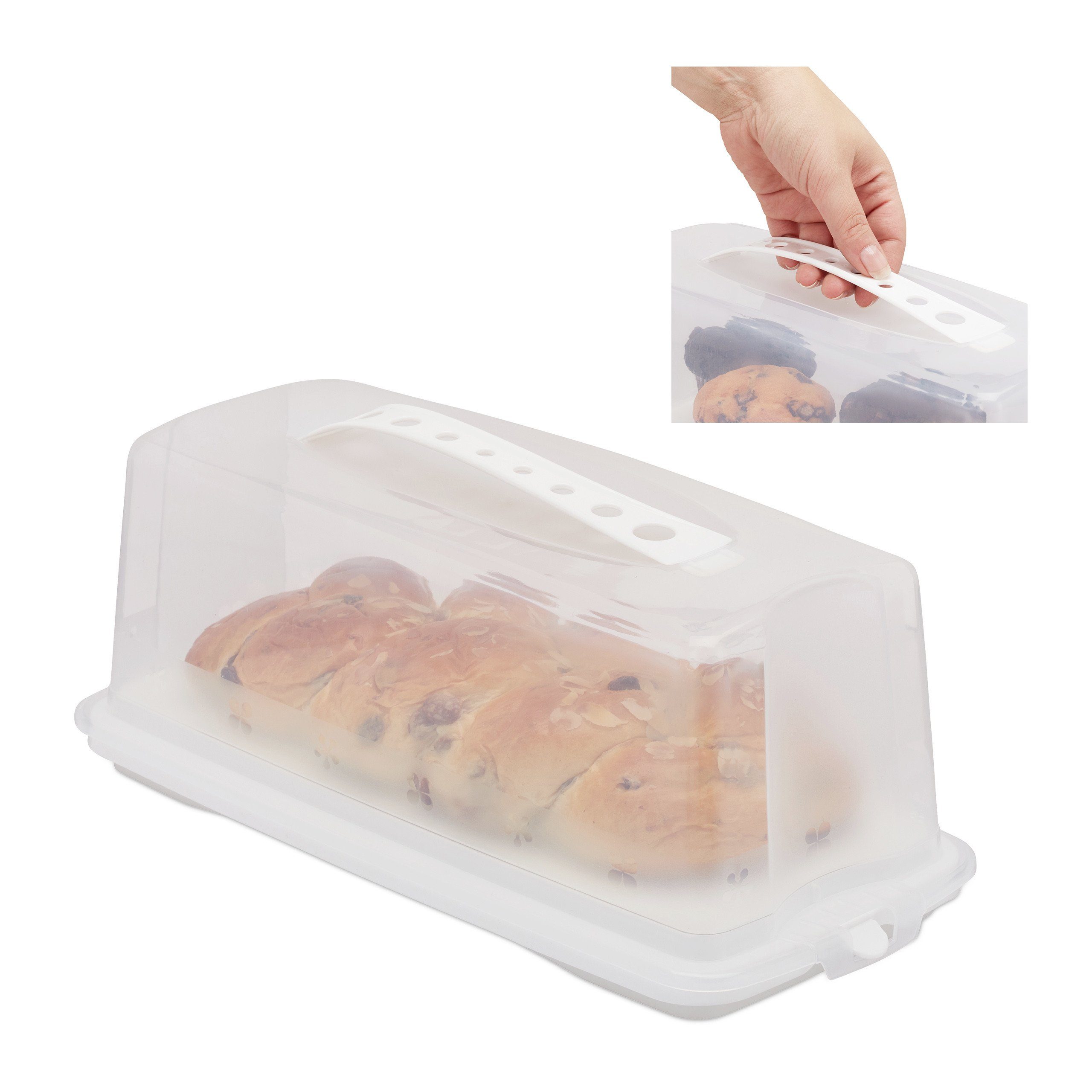 relaxdays Kuchentransportbox Eckige Kuchenbox, Kunststoff, Weiß