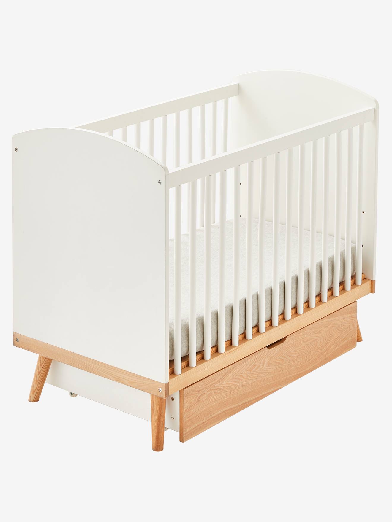 Vertbaudet Babybett KONFETTI mit höhenverstellbarem Lattenrost - weiß/natur