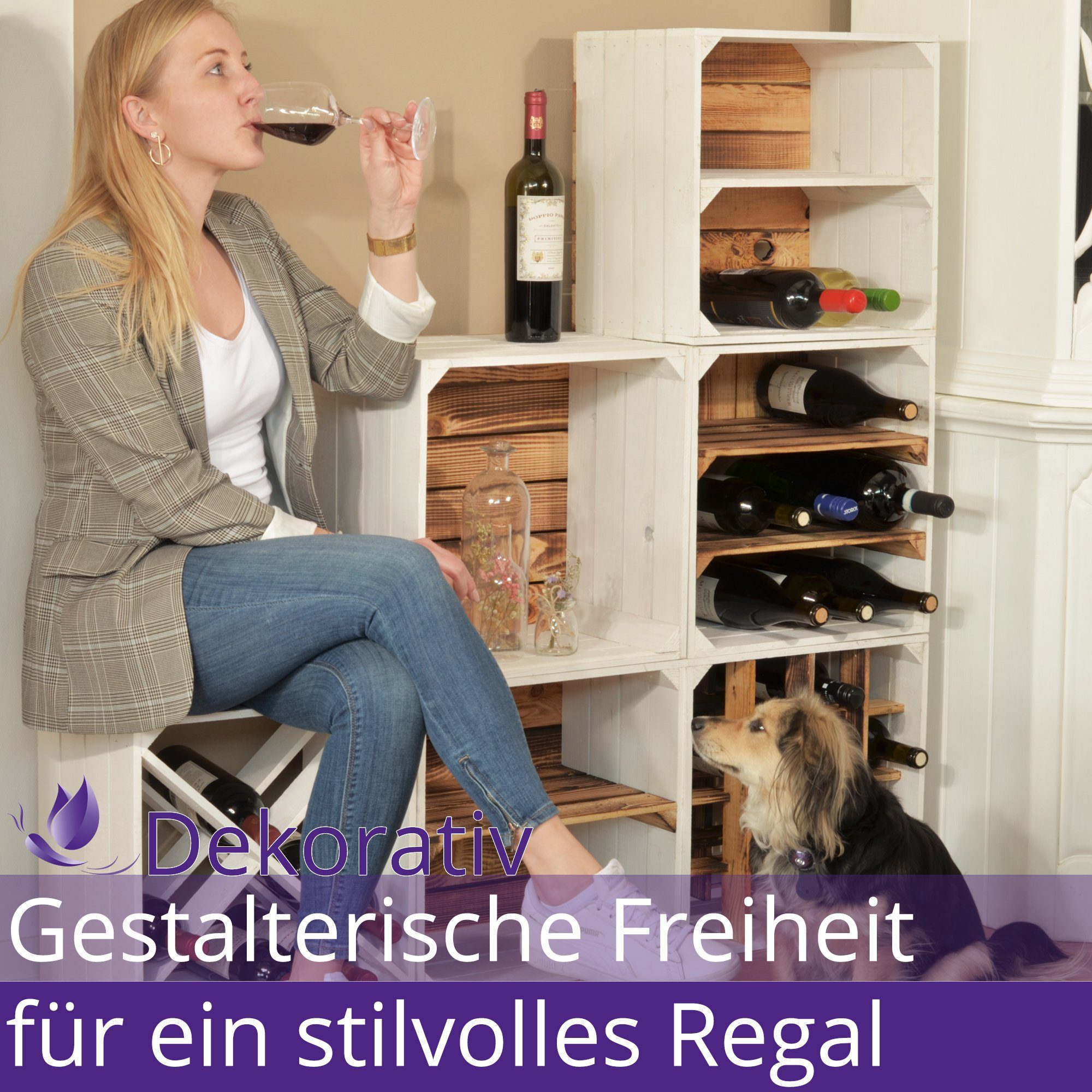 CHICCIE Weinregal Wino Flaschenregal aus Holz Geflammt, 1-tlg.