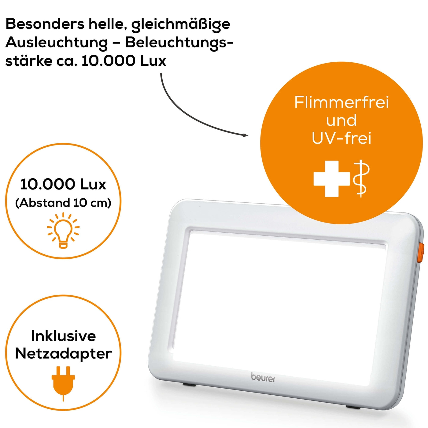 Beurer Tageslichtlampe TL 20-Kompakte Tageslichtlampe horizontal & vertikal anwendbar mit variablem Standfuß