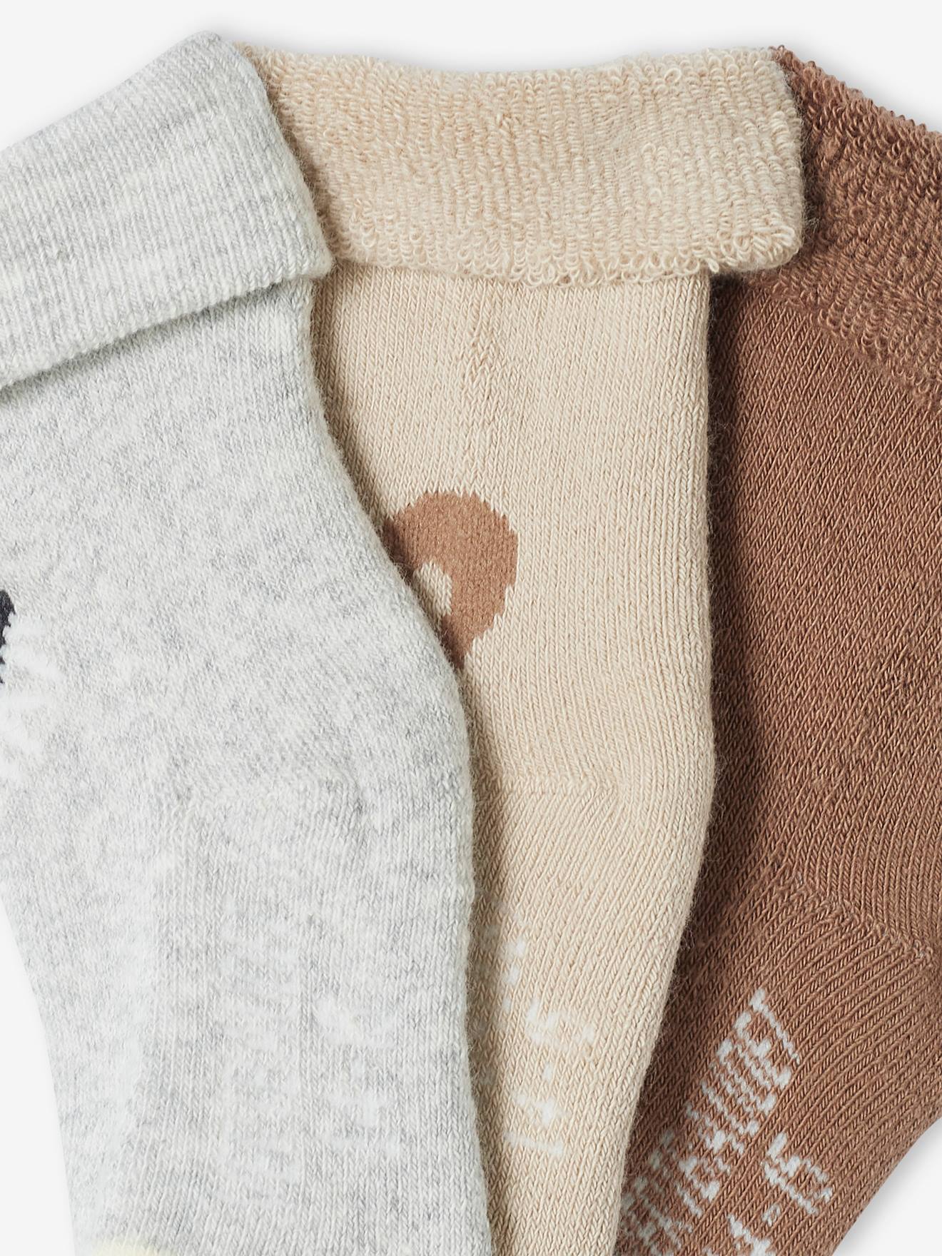 Lot de 3 paires de chaussettes ourson bébé noisette