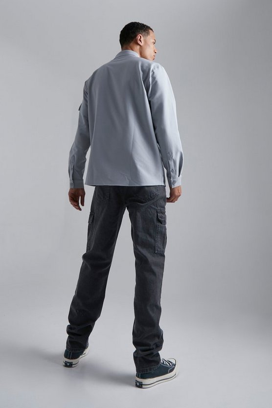 Tall gerade Cargo-Jeans mit Reißverschluss