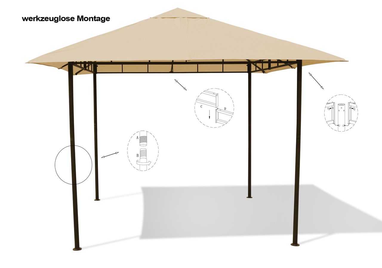 Grasekamp Antikpavillon Amalfi Flex 3 x 3 m Beige Gartenpavillon Partyzelt