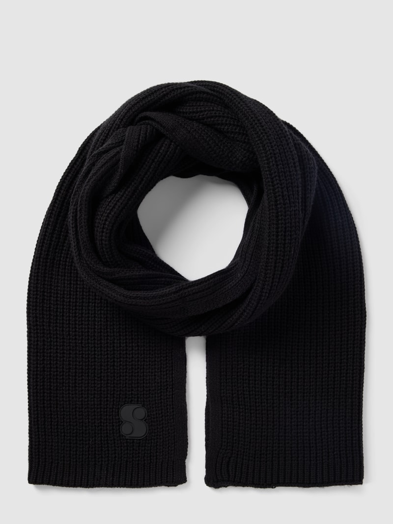 Strickschal mit Label-Detail Modell 'Basic' in schwarz