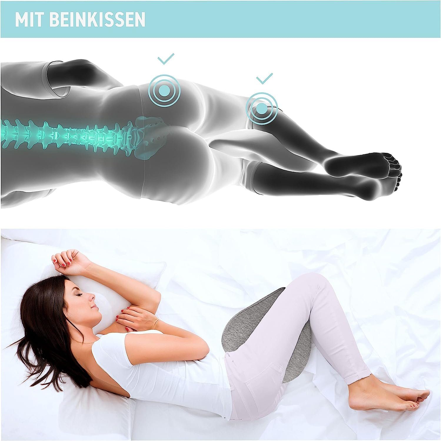 Back Bodyguard Seitenschläferkissen mit 2 Bezügen - Kniekissen für Seitenschläfer - Ideale Form