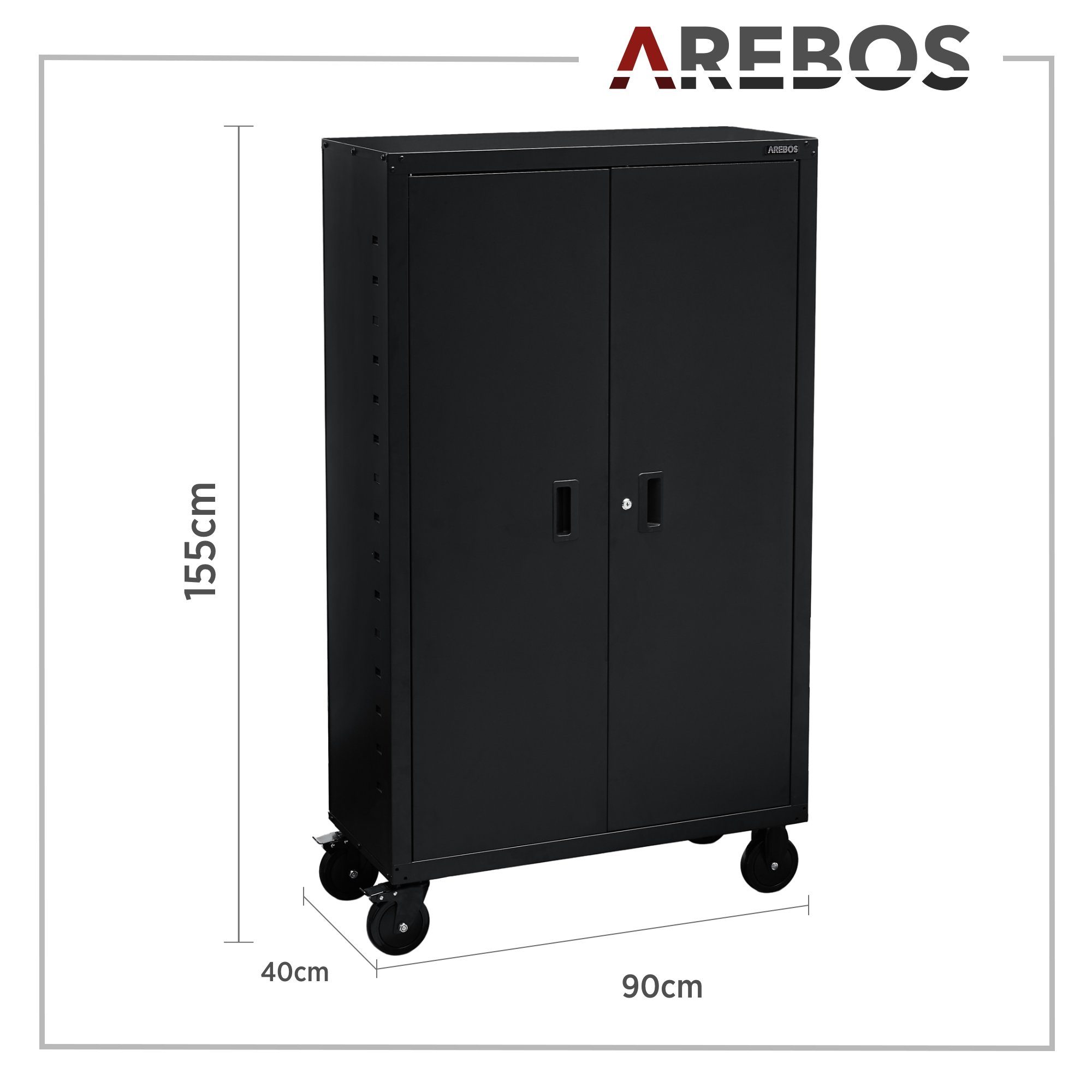 Arebos Aktenschrank Büroschrank Materialschrank Stahlschrank (Stück, schwarz)