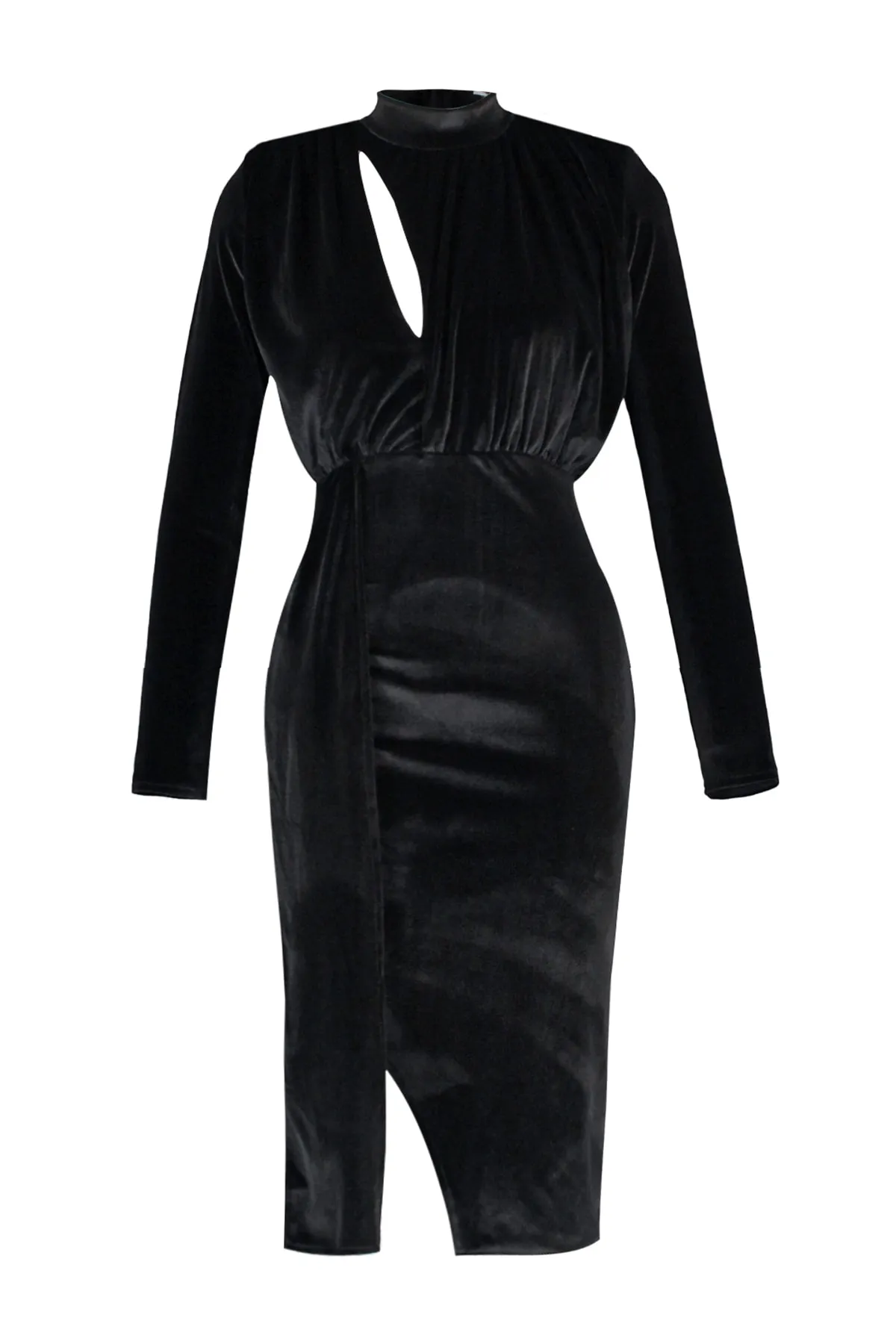 Trendyol Collection  Schwarzes, drapiertes, detailliertes Samt-Abendkleid TPRAW23EL00202