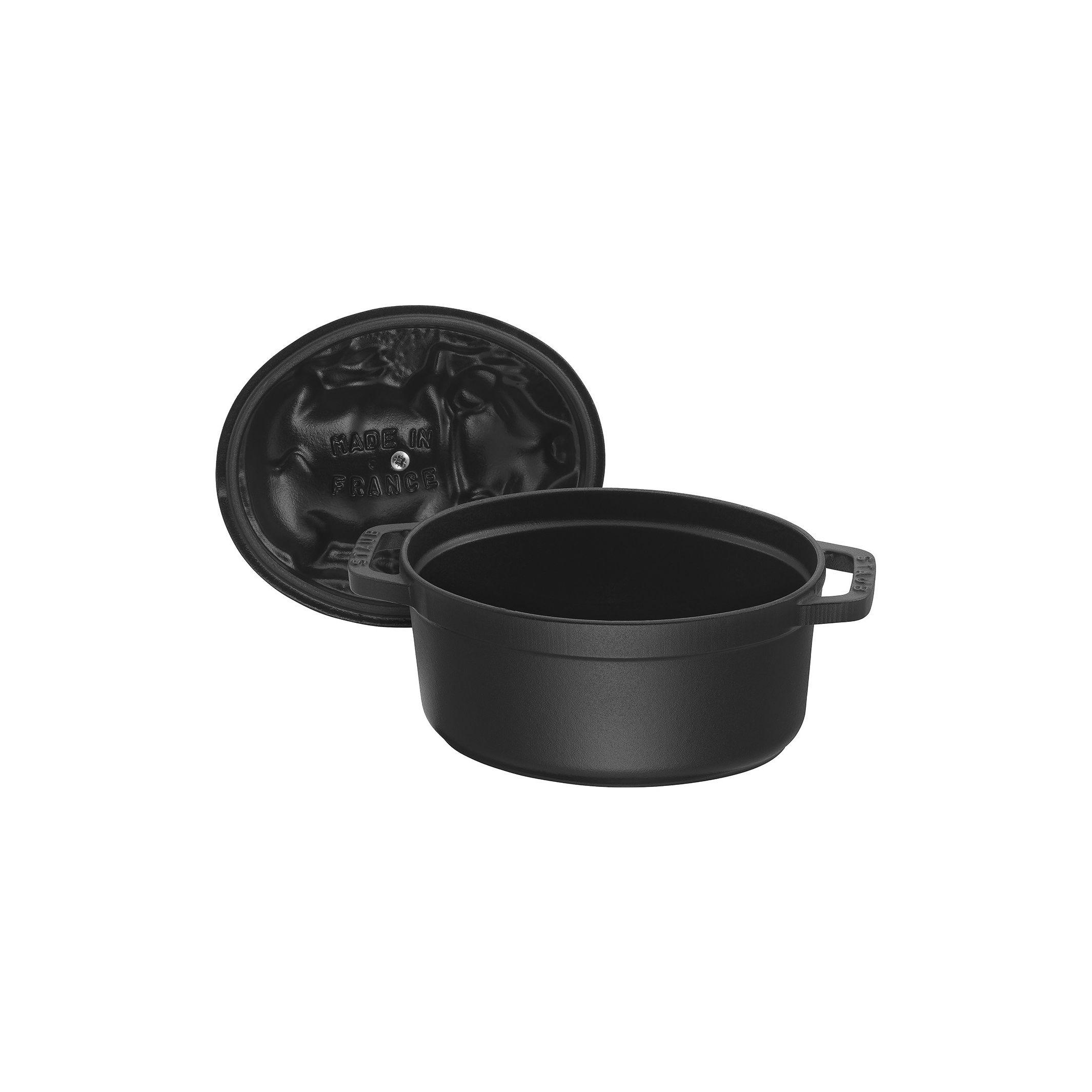 Cocotte Schweinedeckel 17 cm, oval, Schwarz, Gusseisen