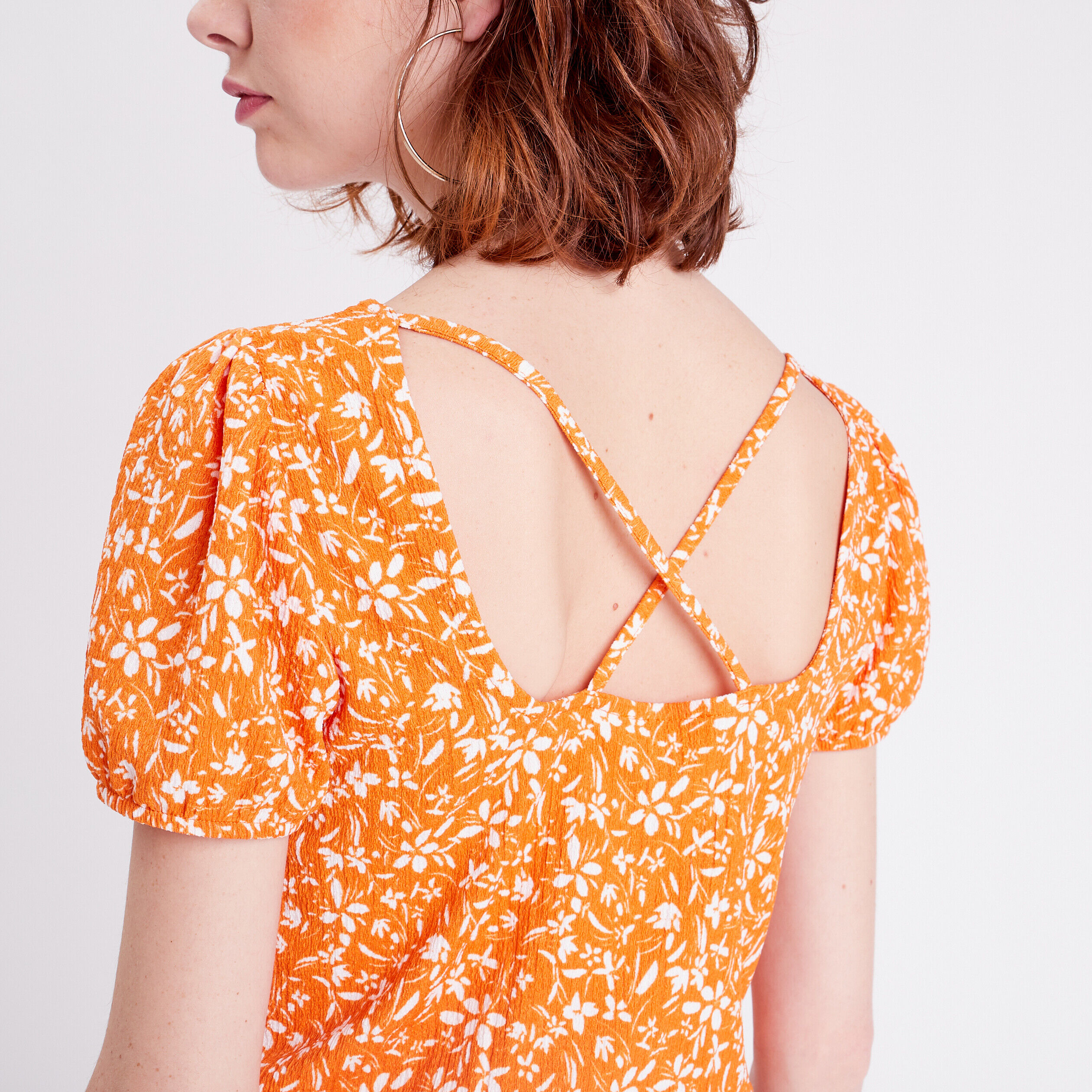 T-shirt cintré bandes croisées orange femme | Cache Cache