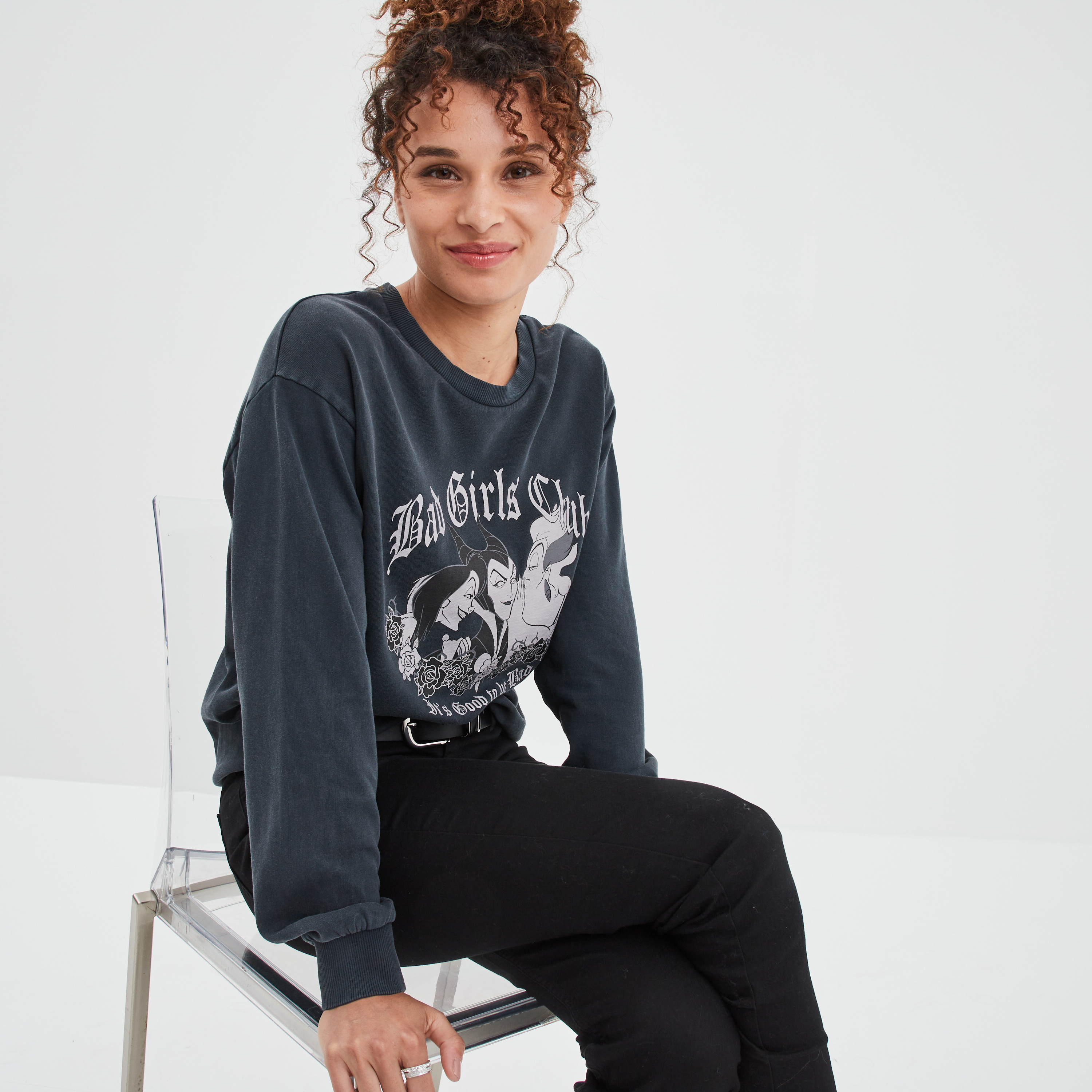Sweat col rond coton Vilaines DS noir femme | La Halle