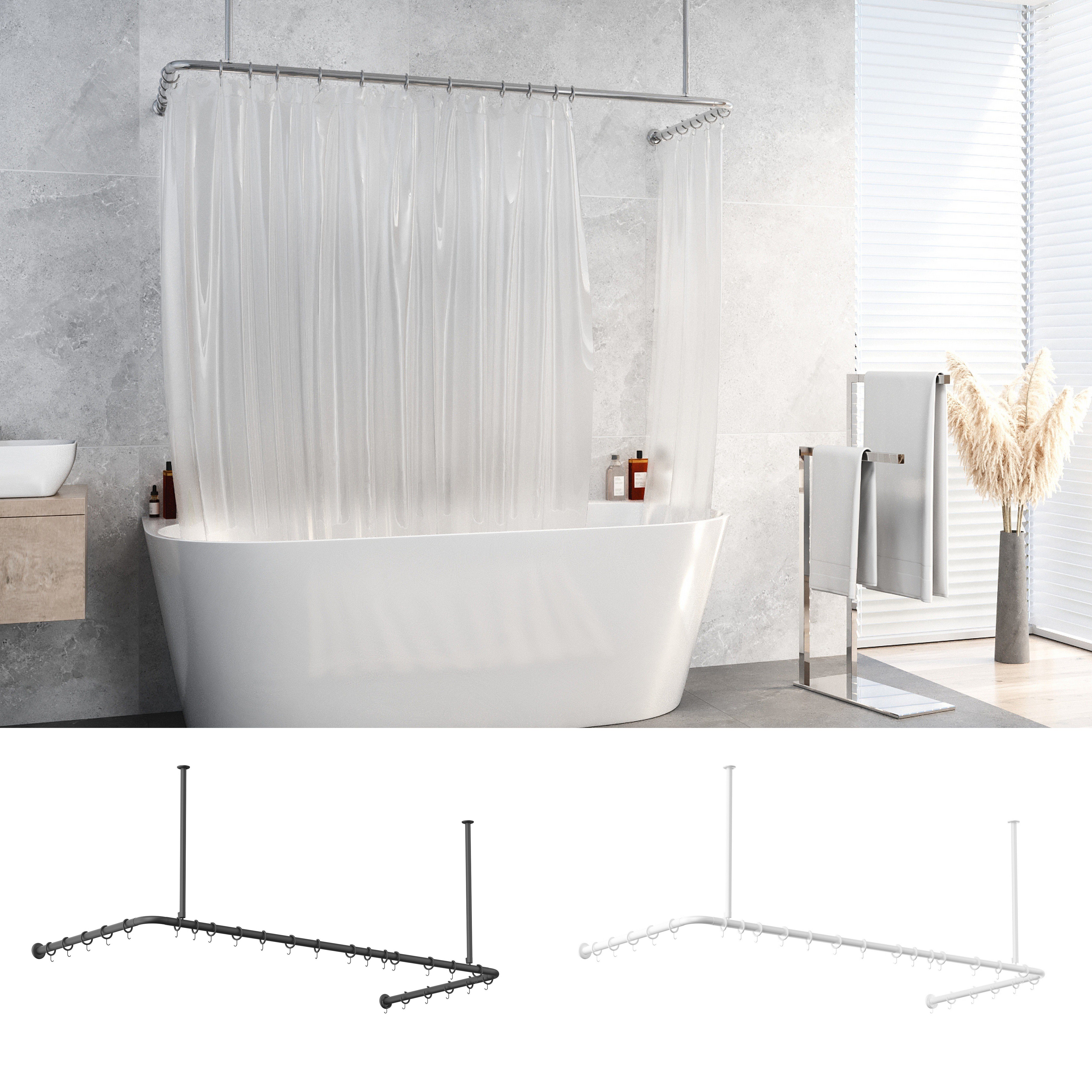 Duschvorhangstange Alu Silber Glänzend 70x165x70 cm barrierefrei inkl. Deckenhalterung, KS Handel 24