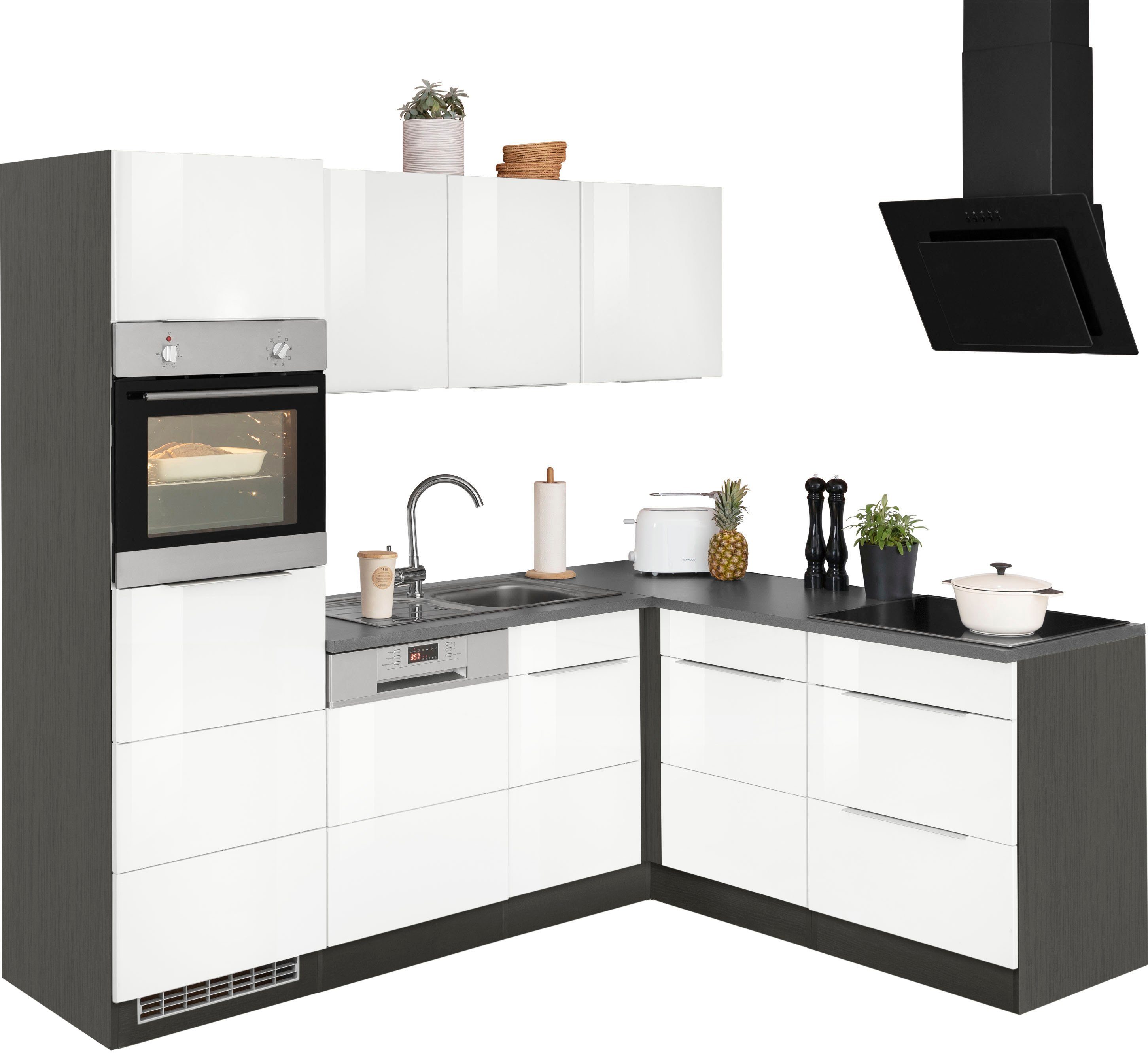HELD MÖBEL Winkelküche Brindisi, mit E-Geräten, Stellbreite 230/170 cm