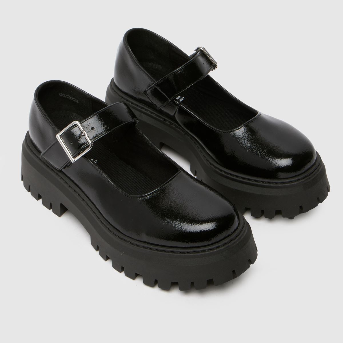 Schuh Lash – Svarta, grova, platta Mary Jane-skor