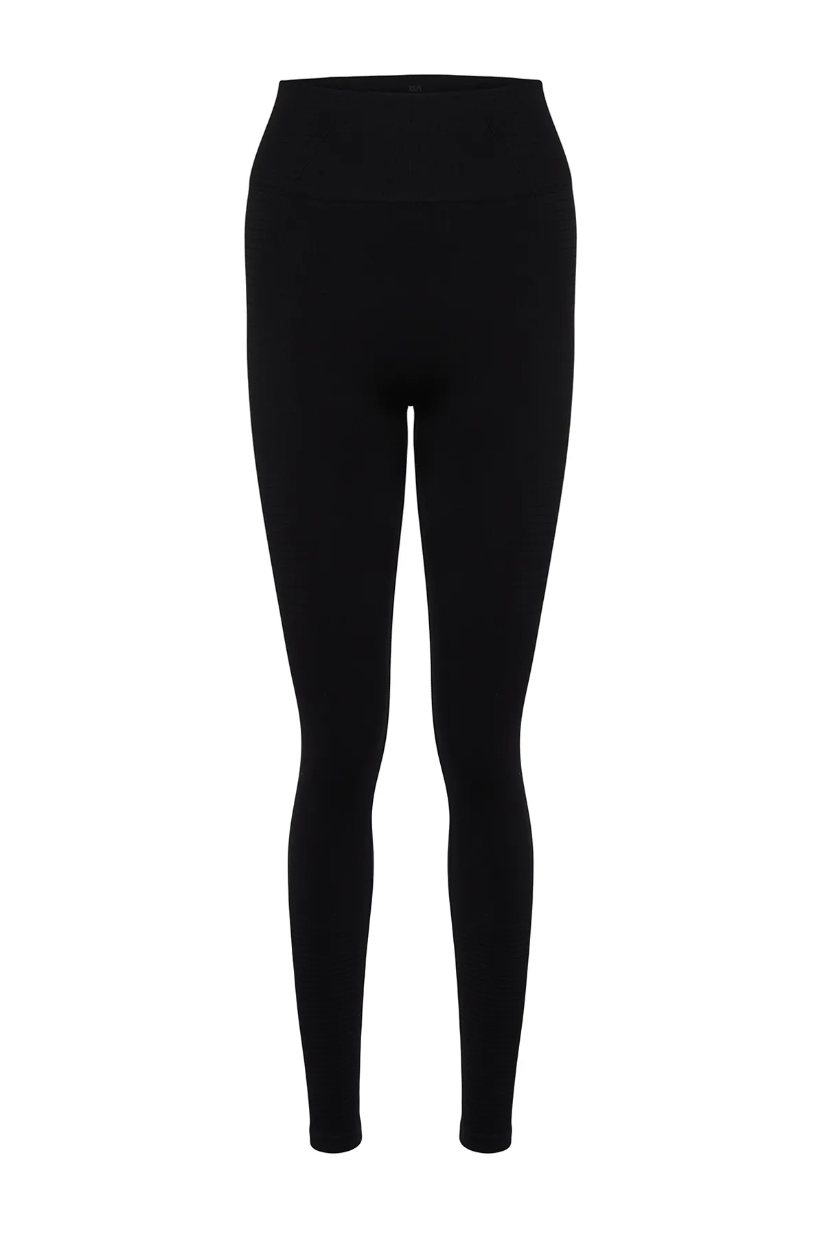 Trendyol Collection  Schwarze, nahtlos/nahtlos strukturierte, selbstgemusterte, gestrickte Sport-Leggings in voller Länge THMSS24TY00031