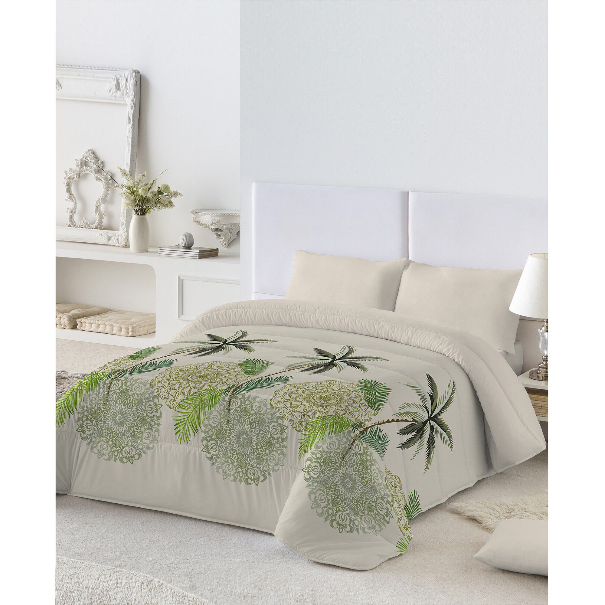 Couette microfibre imprimée feuilles tropicales 200 g/m²