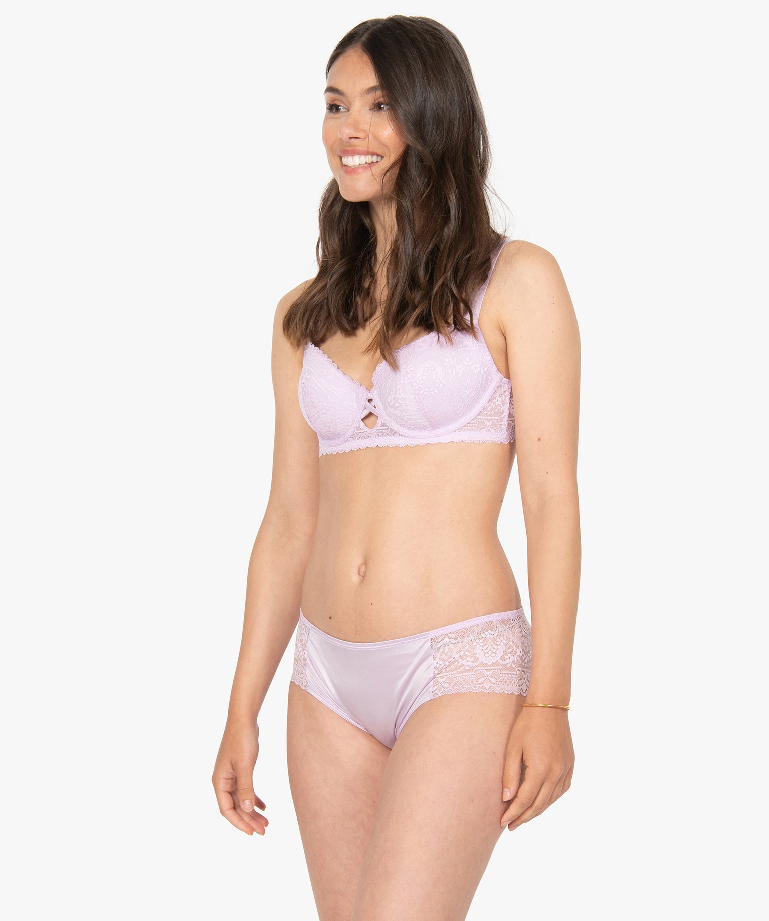 Shorty femme en satin et hanches en dentelle | GEMO