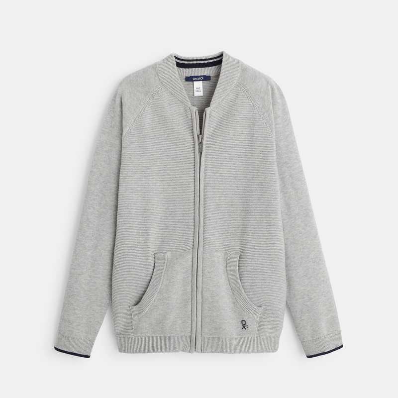 Gilet teddy zippé en maille fine gris garçon