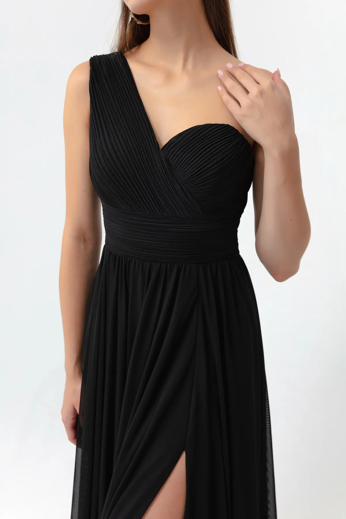 Lafaba  Schwarzes langes Abendkleid mit One-Shoulder-Schlitz für Damen