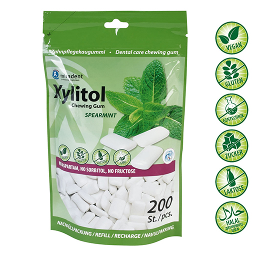 MIRADENT Xylitol Chewing Gum Spearmint Ref.  200 St  Kaugummi