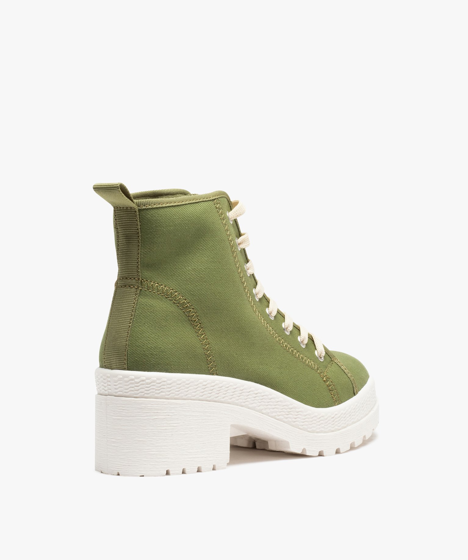 Tennis femme mid-cut en toile unie à talon et semelle crantée kaki | GEMO