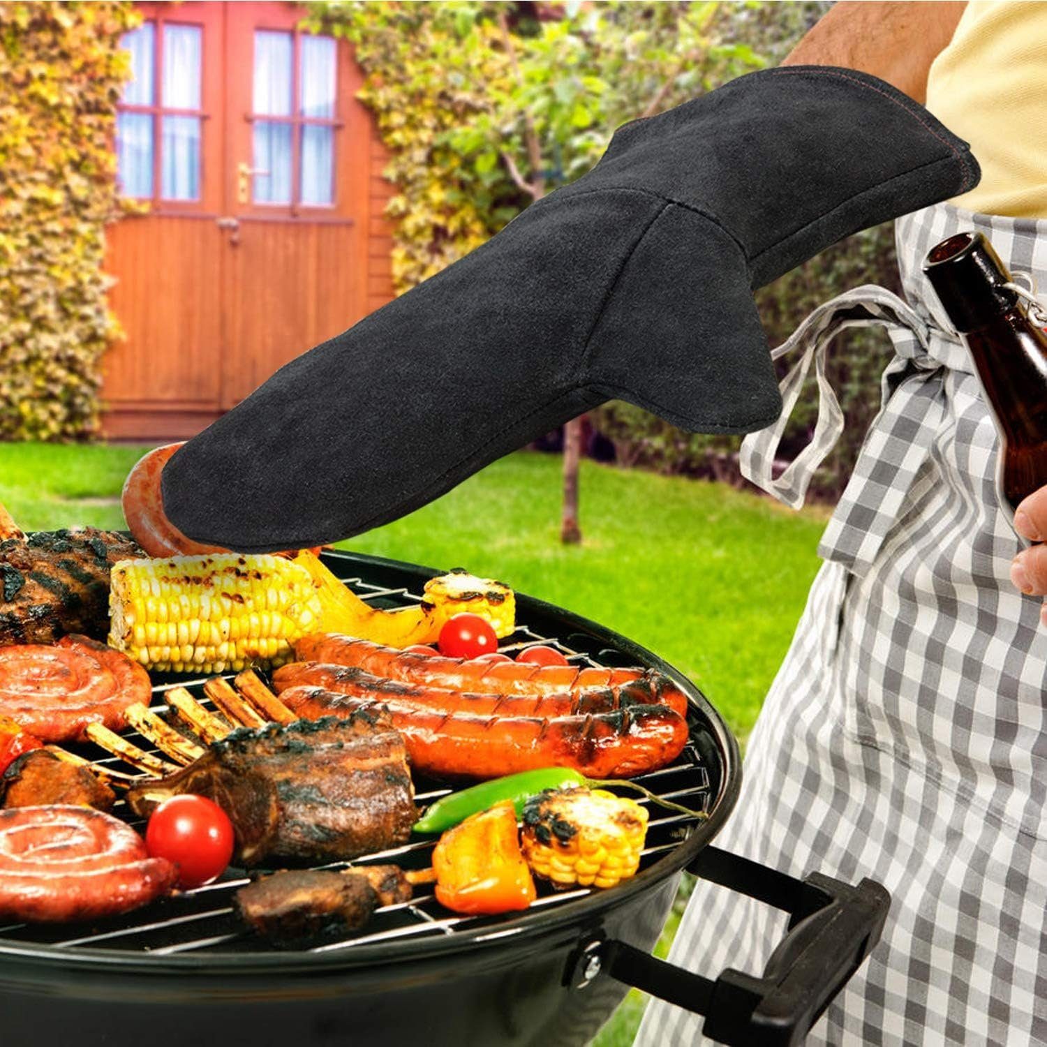 Fokelyi Topfhandschuhe 1 Stück Ofenhandschuhe,Backhandschuhe, Grillhandschuhe,Wildleder