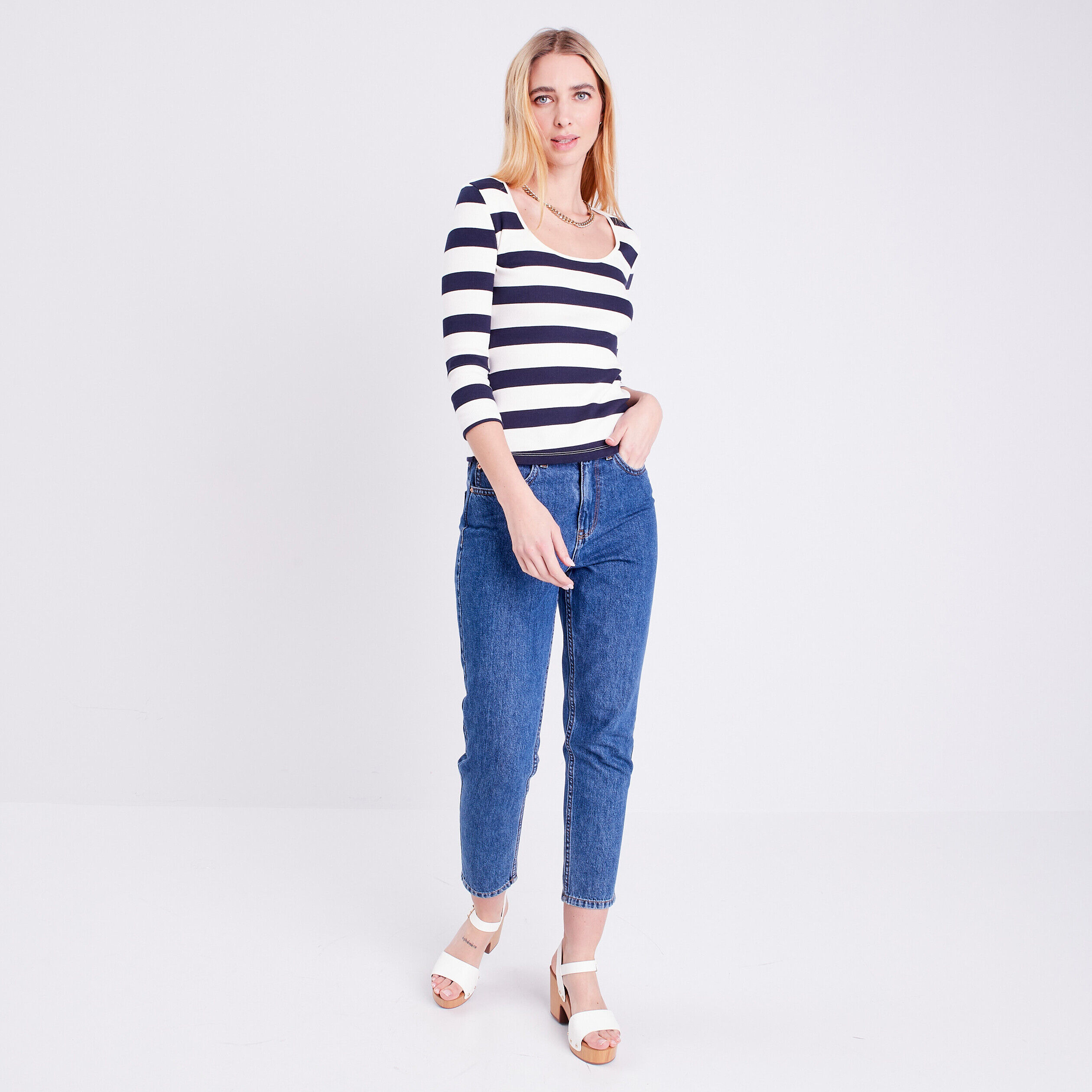 T-shirt manches longues bleu marine femme | Cache Cache