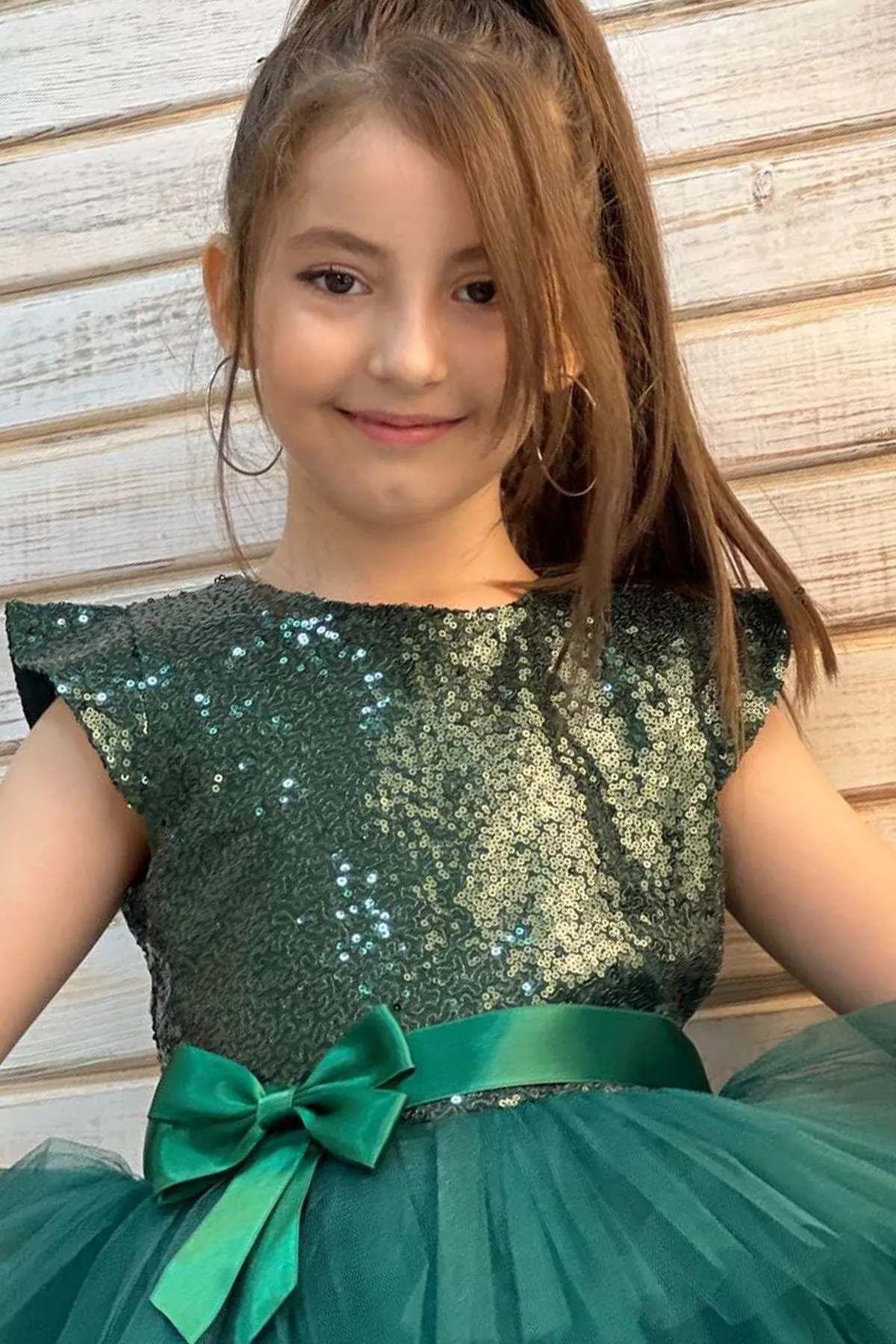 Riccotarz  Mit Pailletten besticktes Katkat-Grün-Abendkleid für Mädchen im Alter von 4–9 Jahren