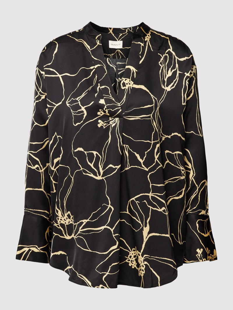 Blusenshirt aus Viskose mit Allover-Muster in schwarz
