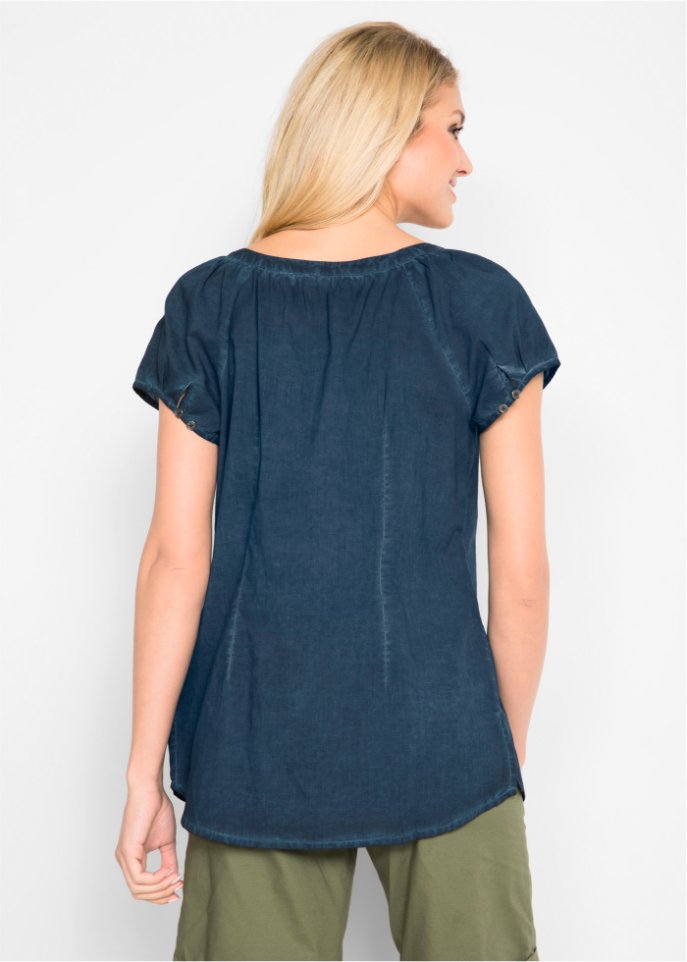 Cold-dyed-Bluse aus Bio-Baumwolle, Kurzarm