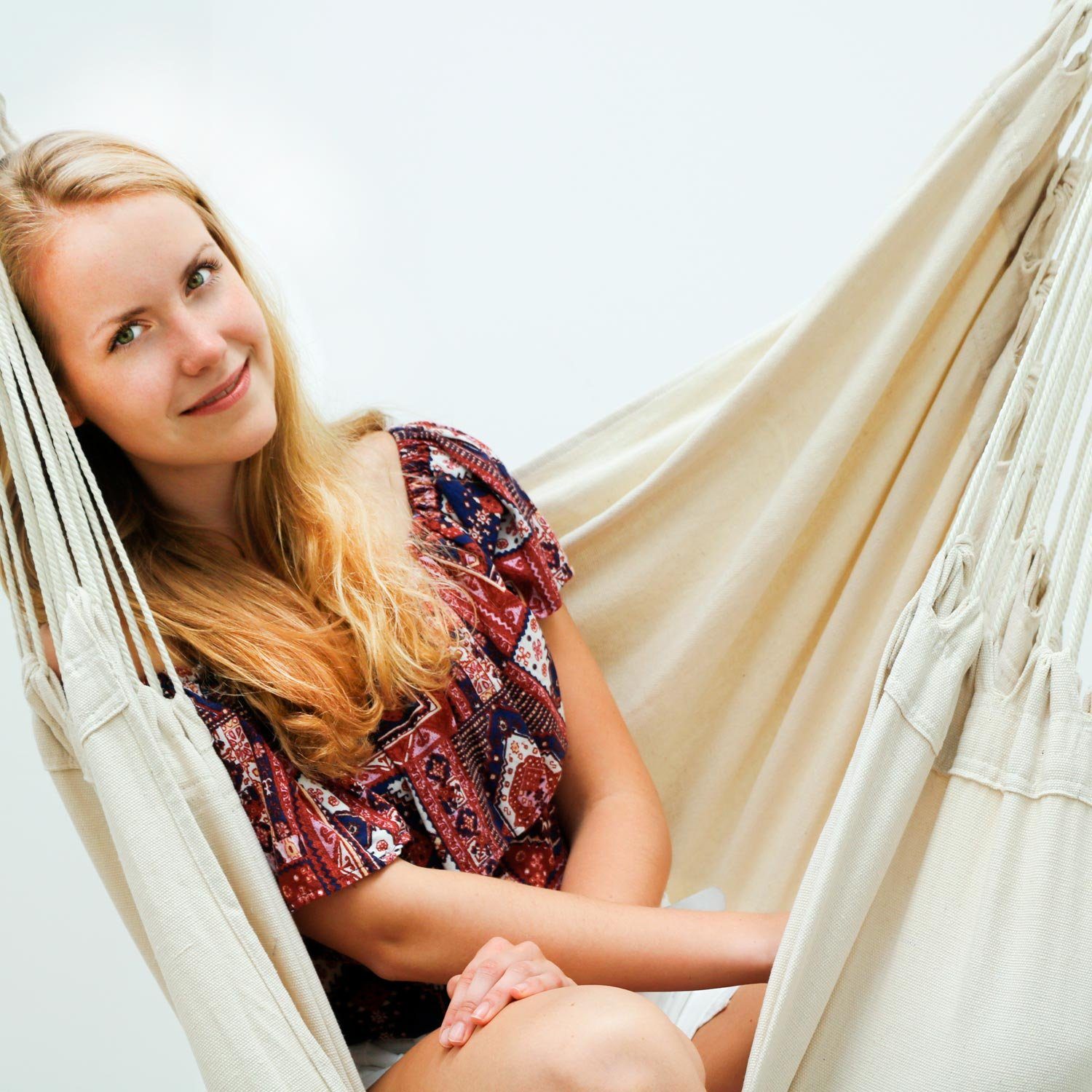 AMANKA Hängematte Extra-Sicher XXL Hängesessel Sitz-Hängematte, 185x130 cm Hängestuhl Beige