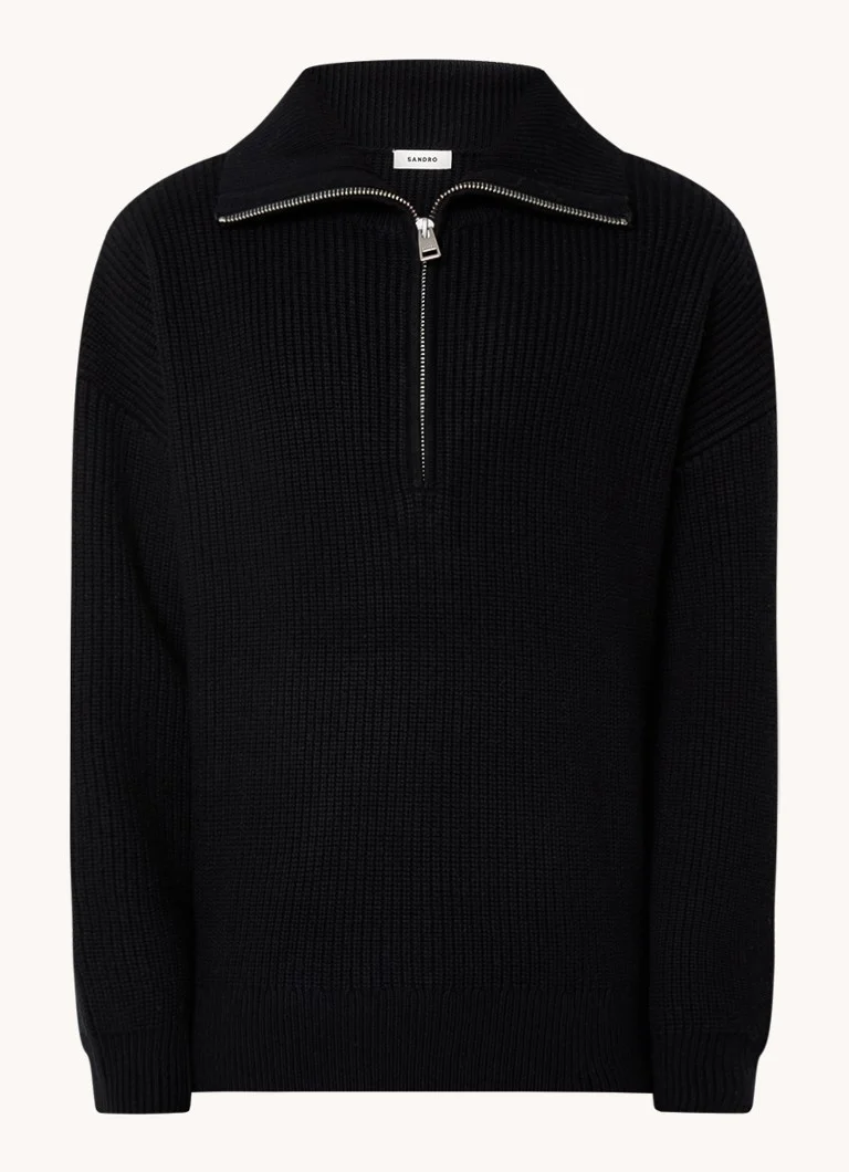 Sandro Chunky knit sweater in cashmere blend with half zipper