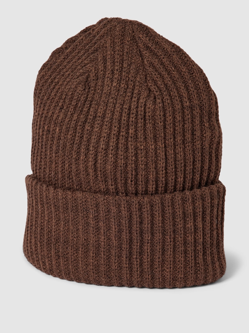 Strickmütze mit breitem Umschlag Modell 'HEXO' in schokobraun